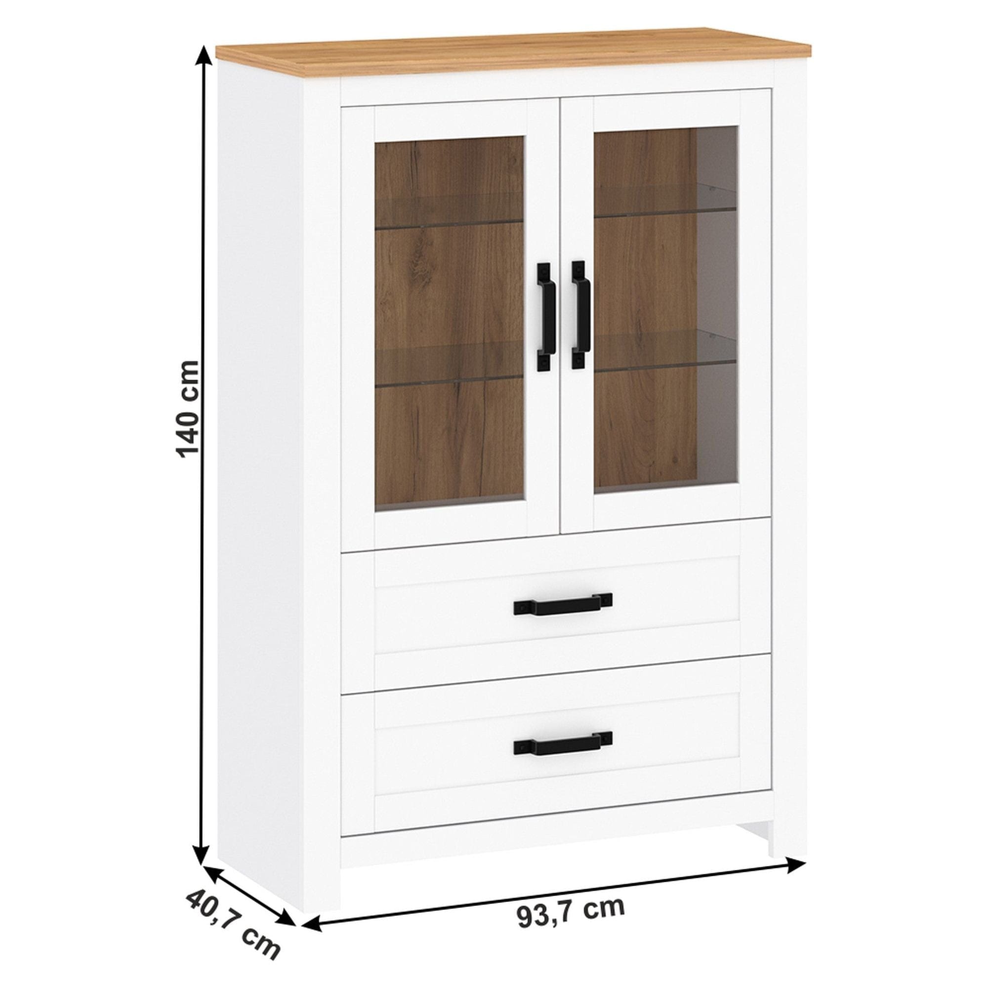 Vitrina LANZETTE K, alb/stejar craft auriu, DTD laminat, 94x41x140 cm