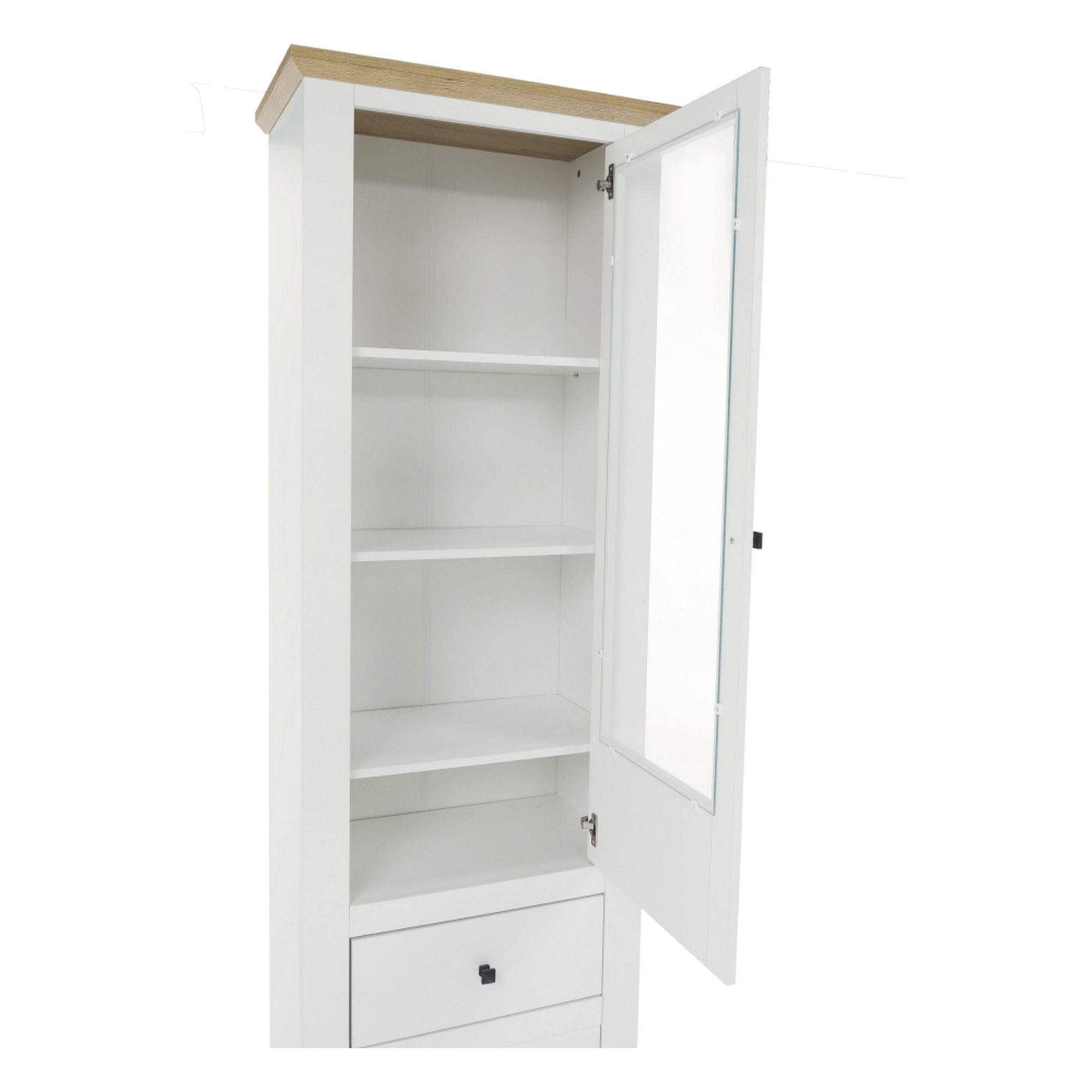 Vitrina LEON MZ4, alb/stejar deschis, PAL laminat, 70x40x200 cm
