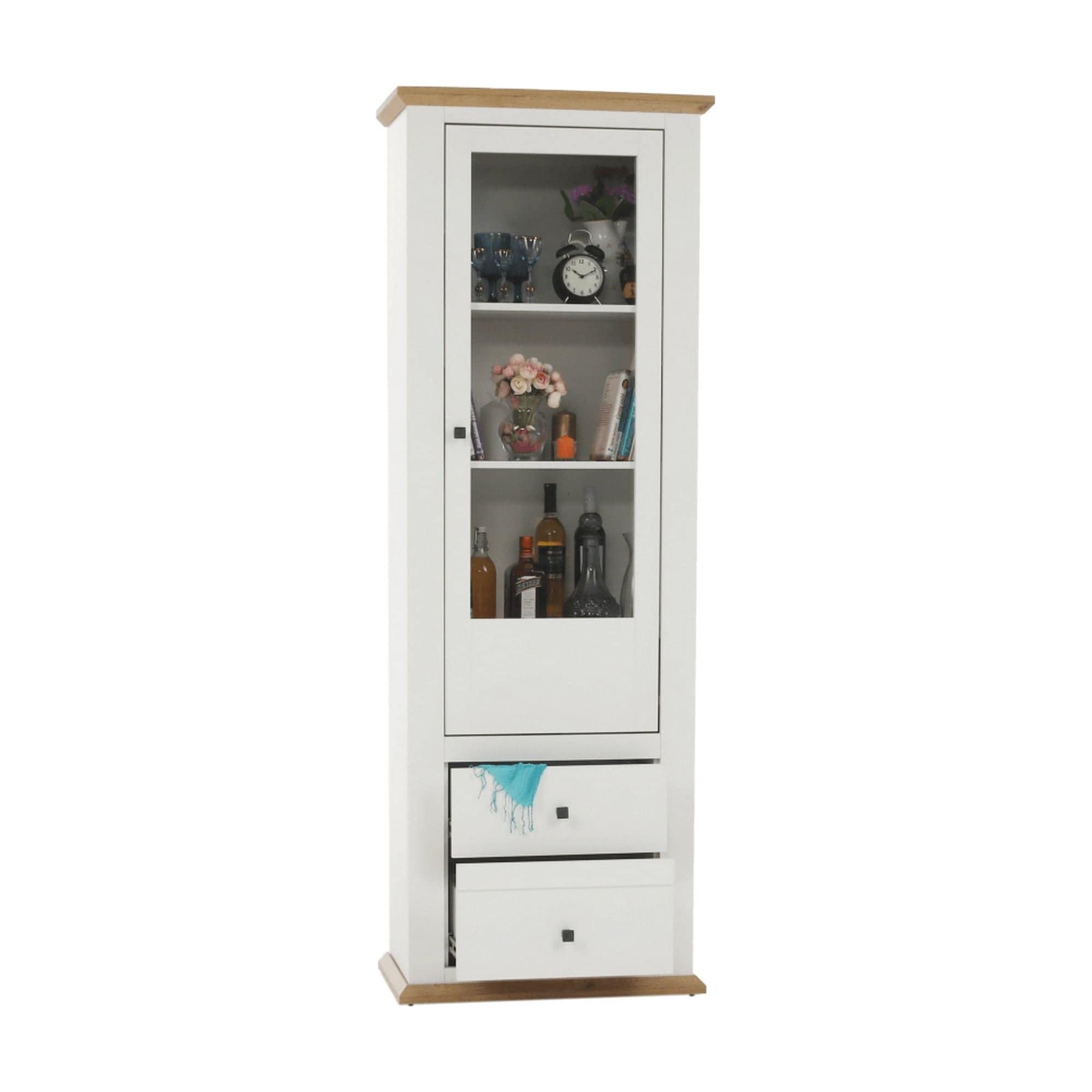 Vitrina LEON MZ4, alb/stejar deschis, PAL laminat, 70x40x200 cm