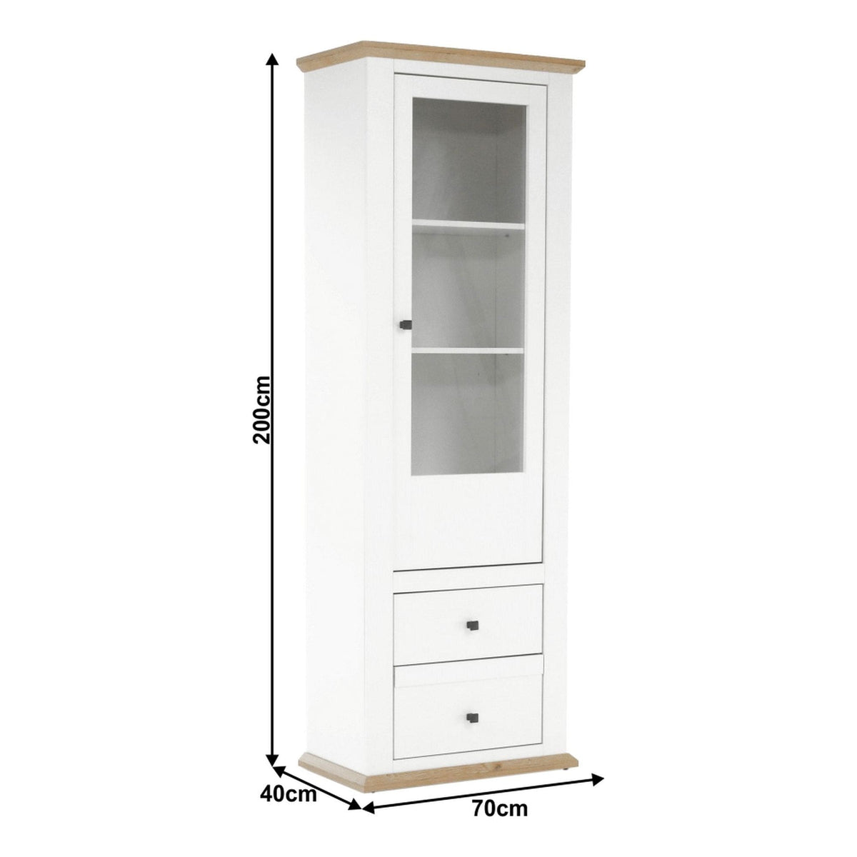 Vitrina LEON MZ4, alb/stejar deschis, PAL laminat, 70x40x200 cm