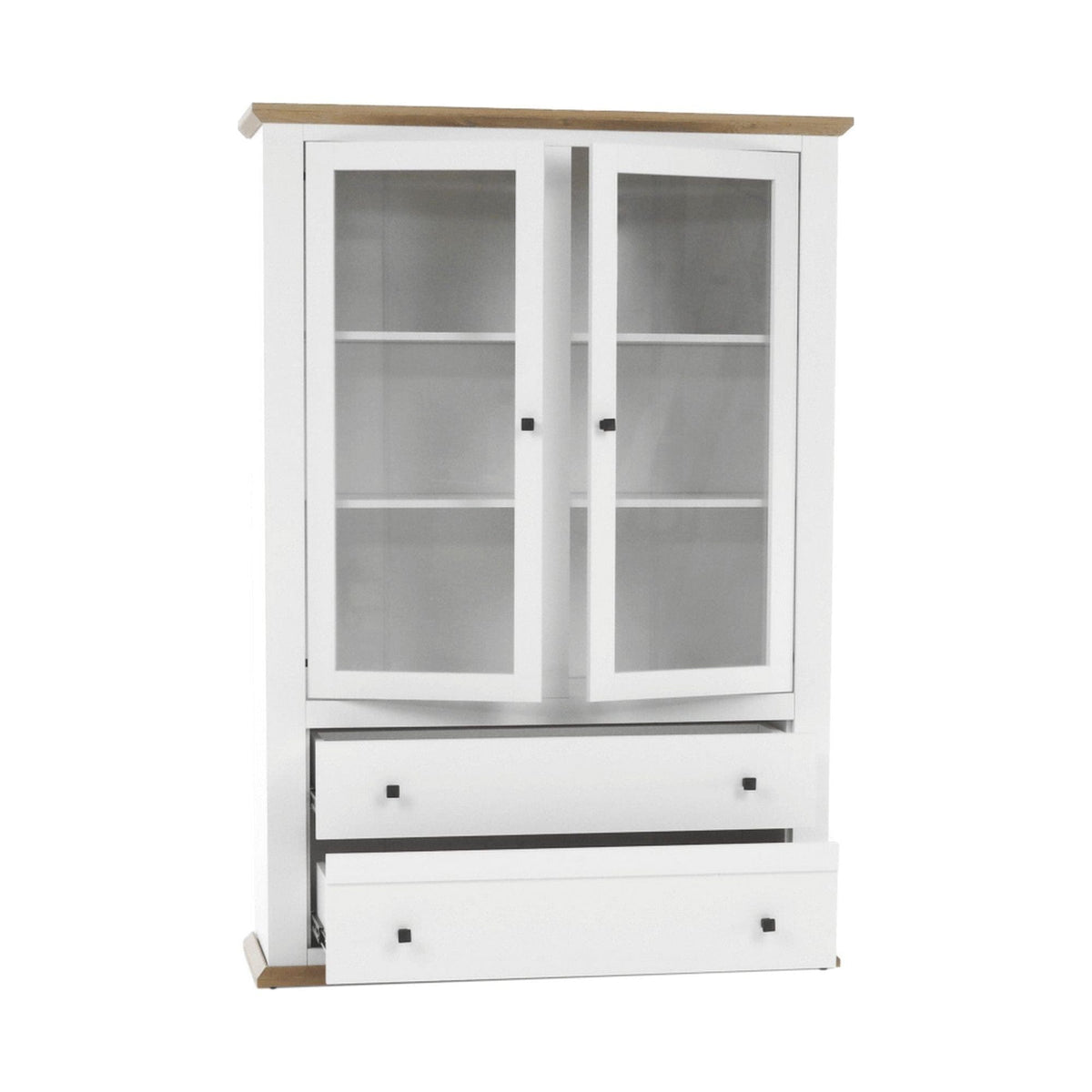 Vitrina LEON MZ5, alb/stejar deschis, PAL laminat, 125x40x180 cm