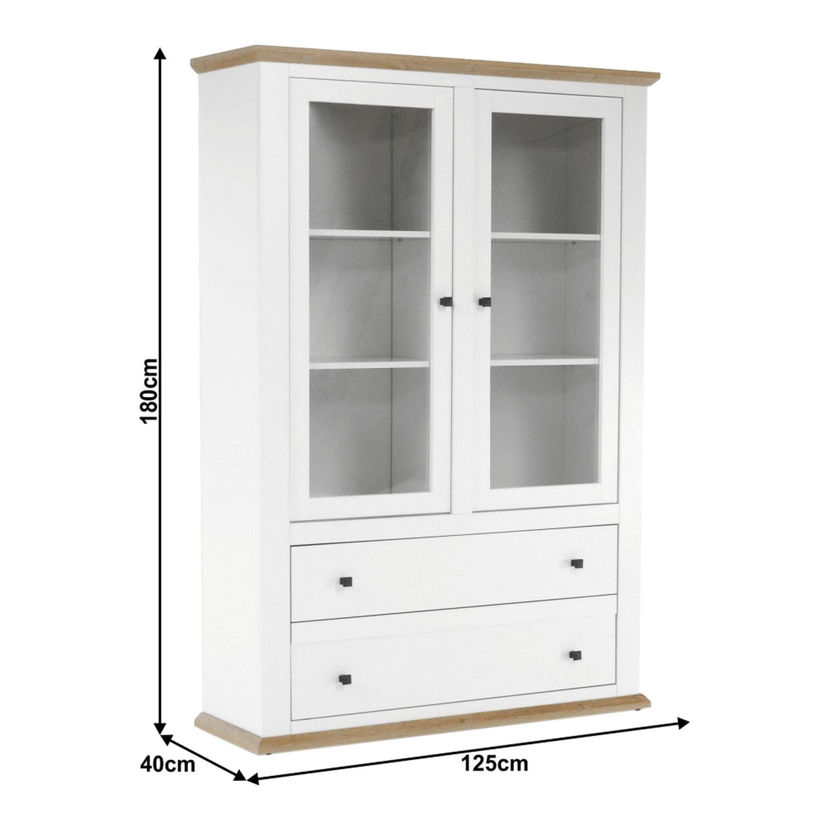 Vitrina LEON MZ5, alb/stejar deschis, PAL laminat, 125x40x180 cm