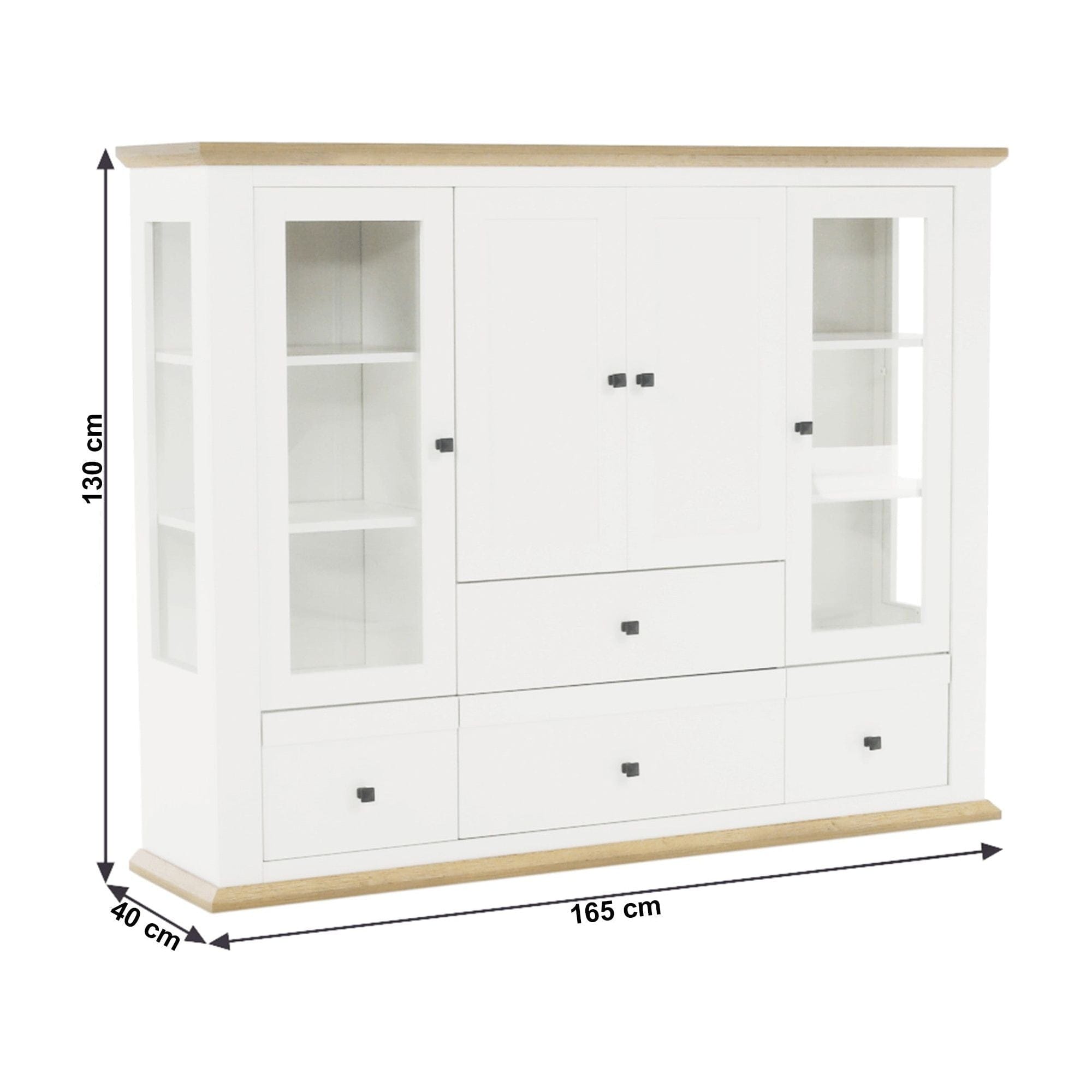 Vitrina LEON MZ6, alb/stejar deschis, PAL laminat, 165x40x130 cm