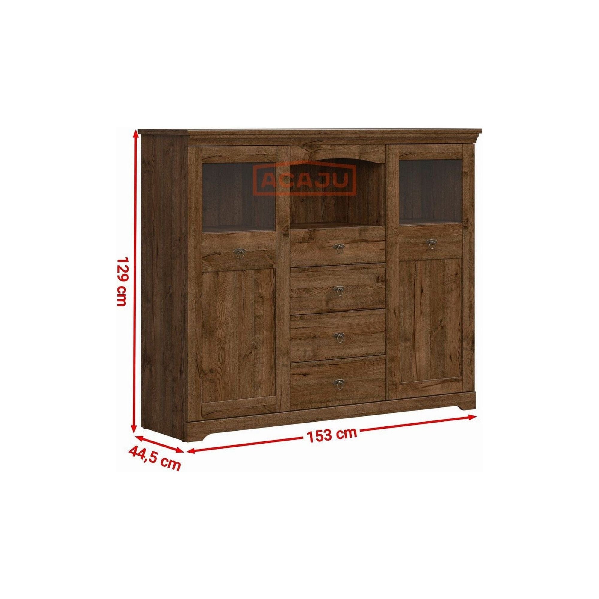 Vitrina PATRAS KOM2W4S, stejar april, PAL, 153x45x129 cm