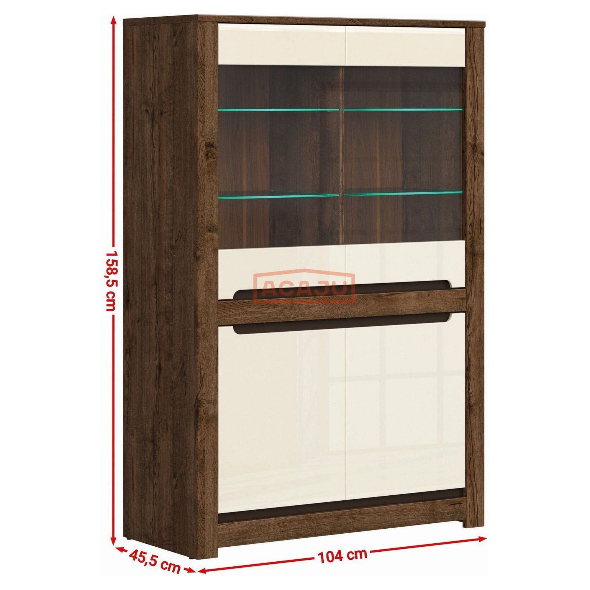 Vitrina RUSO, bej/stejar inchis, 104x46x159 cm