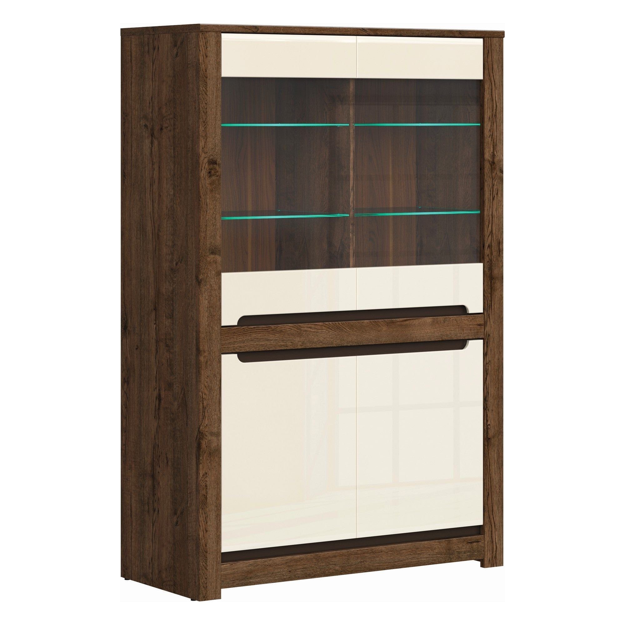 Vitrina RUSO, bej/stejar inchis, 104x46x159 cm