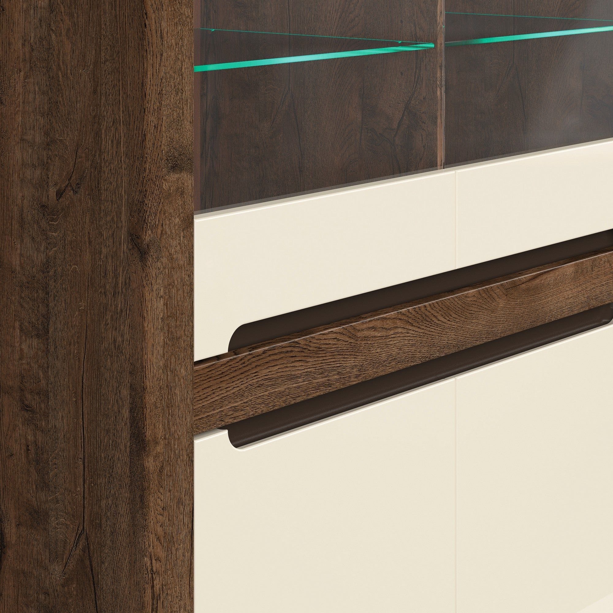 Vitrina RUSO, bej/stejar inchis, 104x46x159 cm