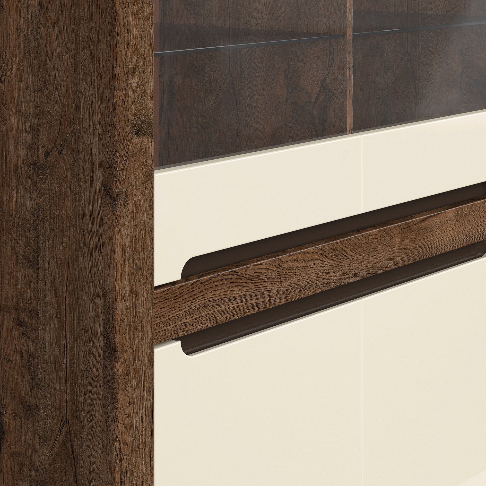 Vitrina RUSO, bej/stejar inchis, 104x46x159 cm