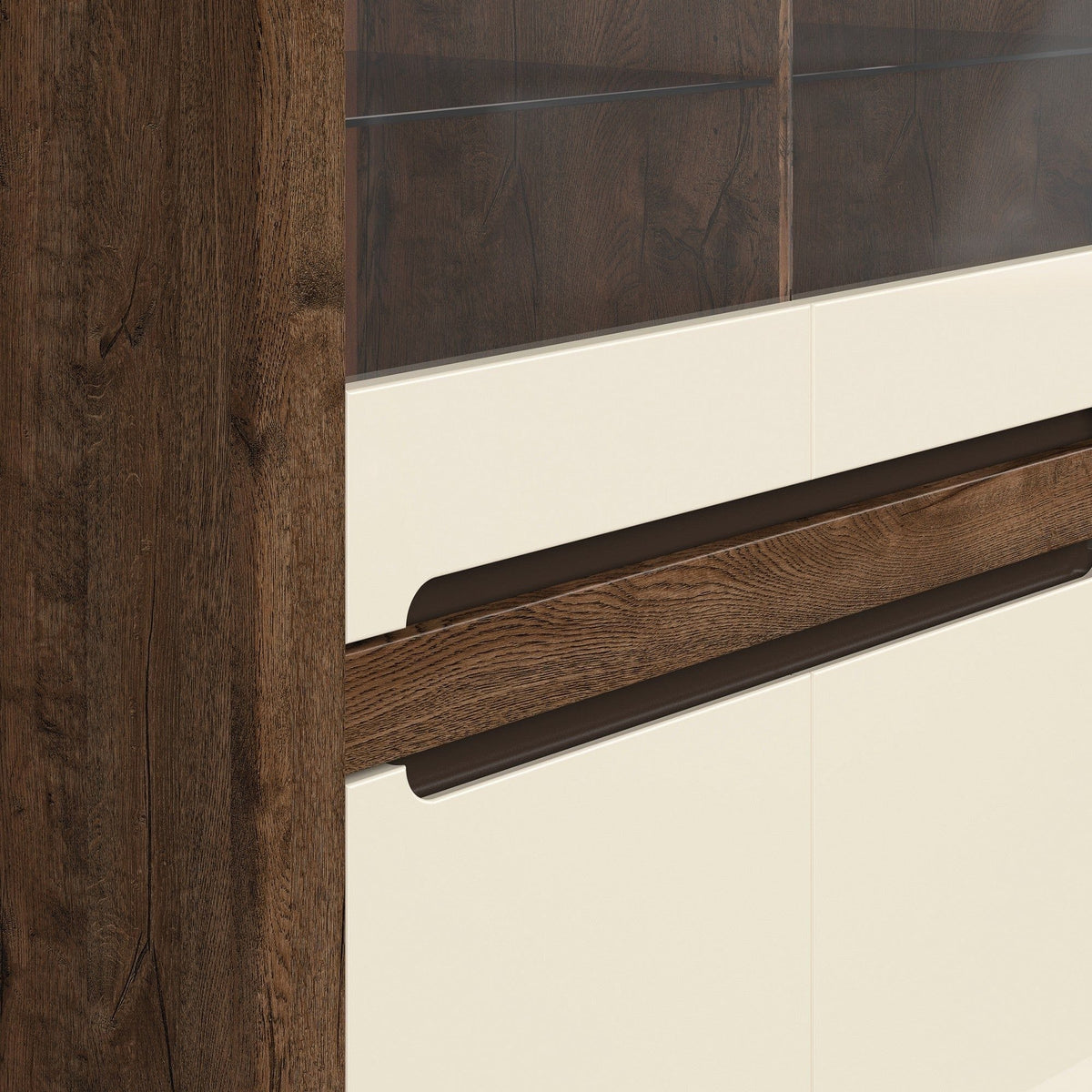 Vitrina RUSO, bej/stejar inchis, 104x46x159 cm