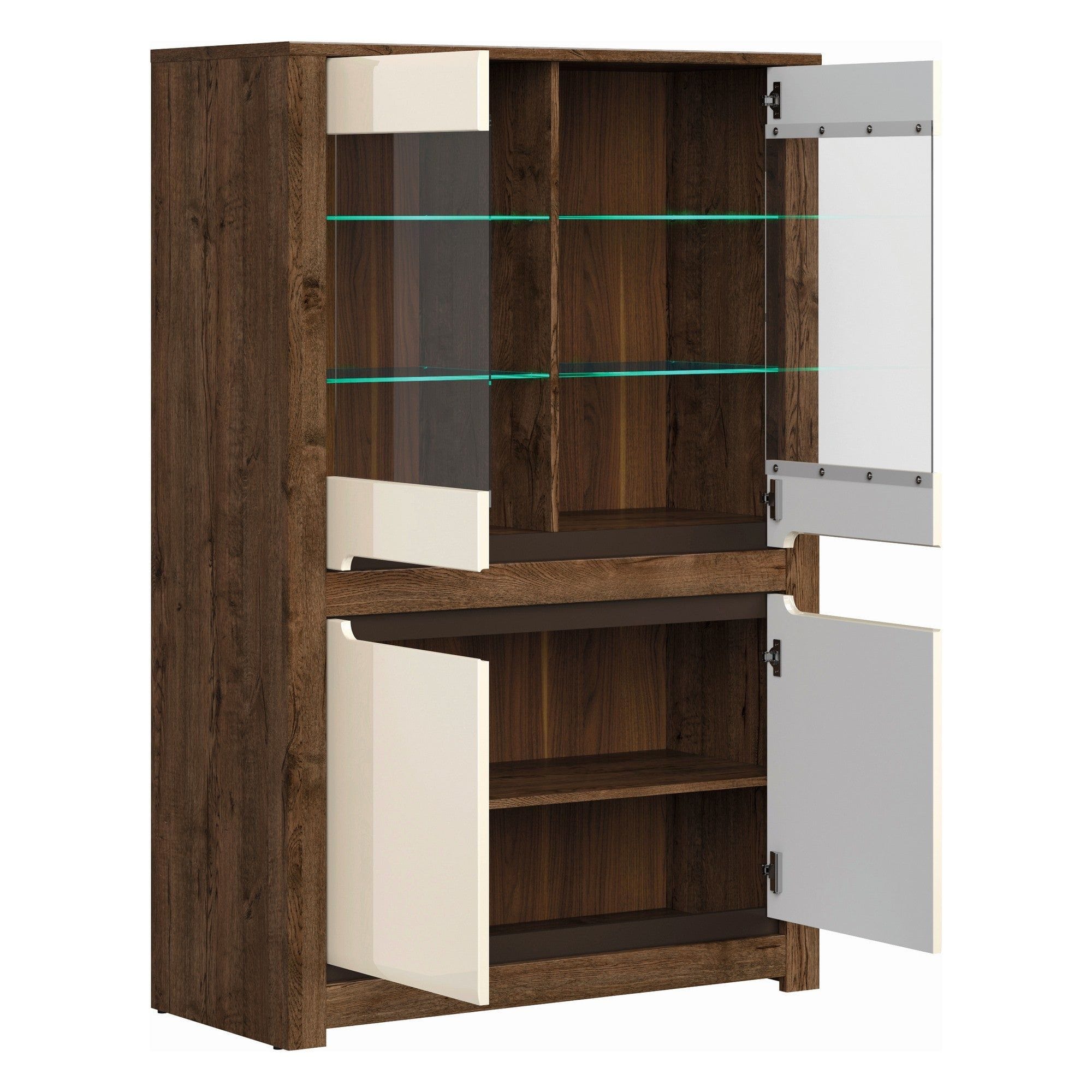 Vitrina RUSO, bej/stejar inchis, 104x46x159 cm