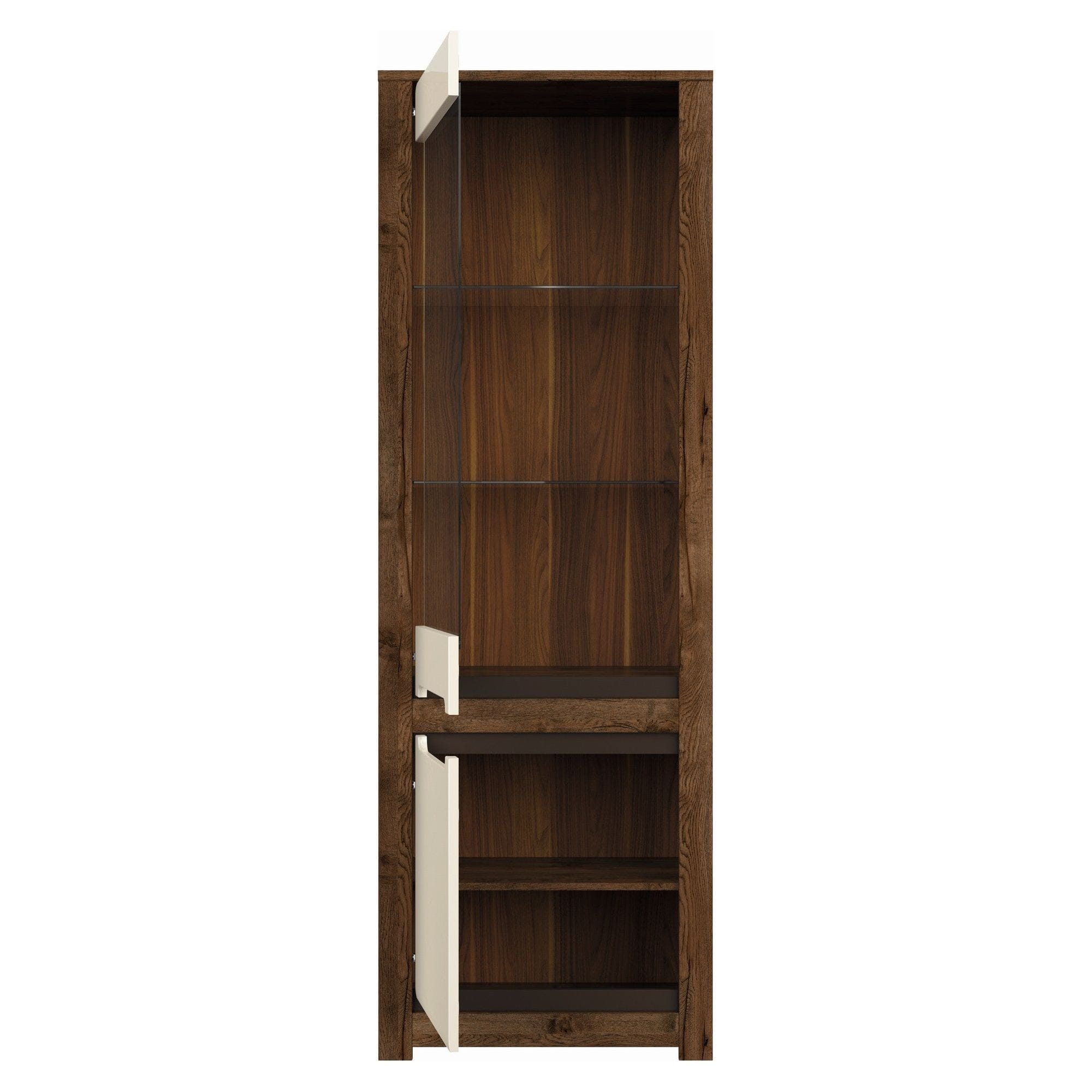 Vitrina RUSO, stejar april/alb perla, PAL/sticla securizata, 69x46x205 cm