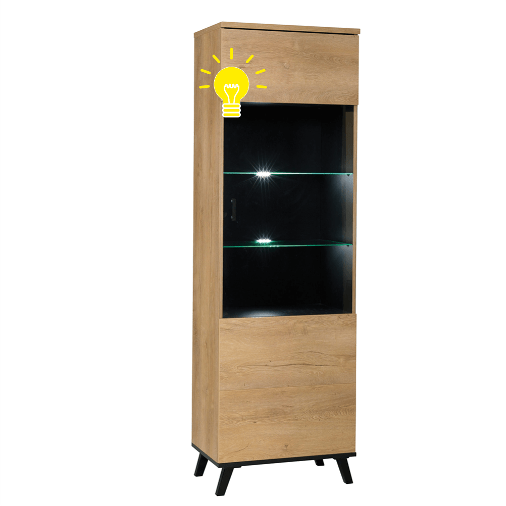 Vitrina SIRAN TYP 2, stejar lefkas, DTD laminat/plastic, 61x40x191 cm