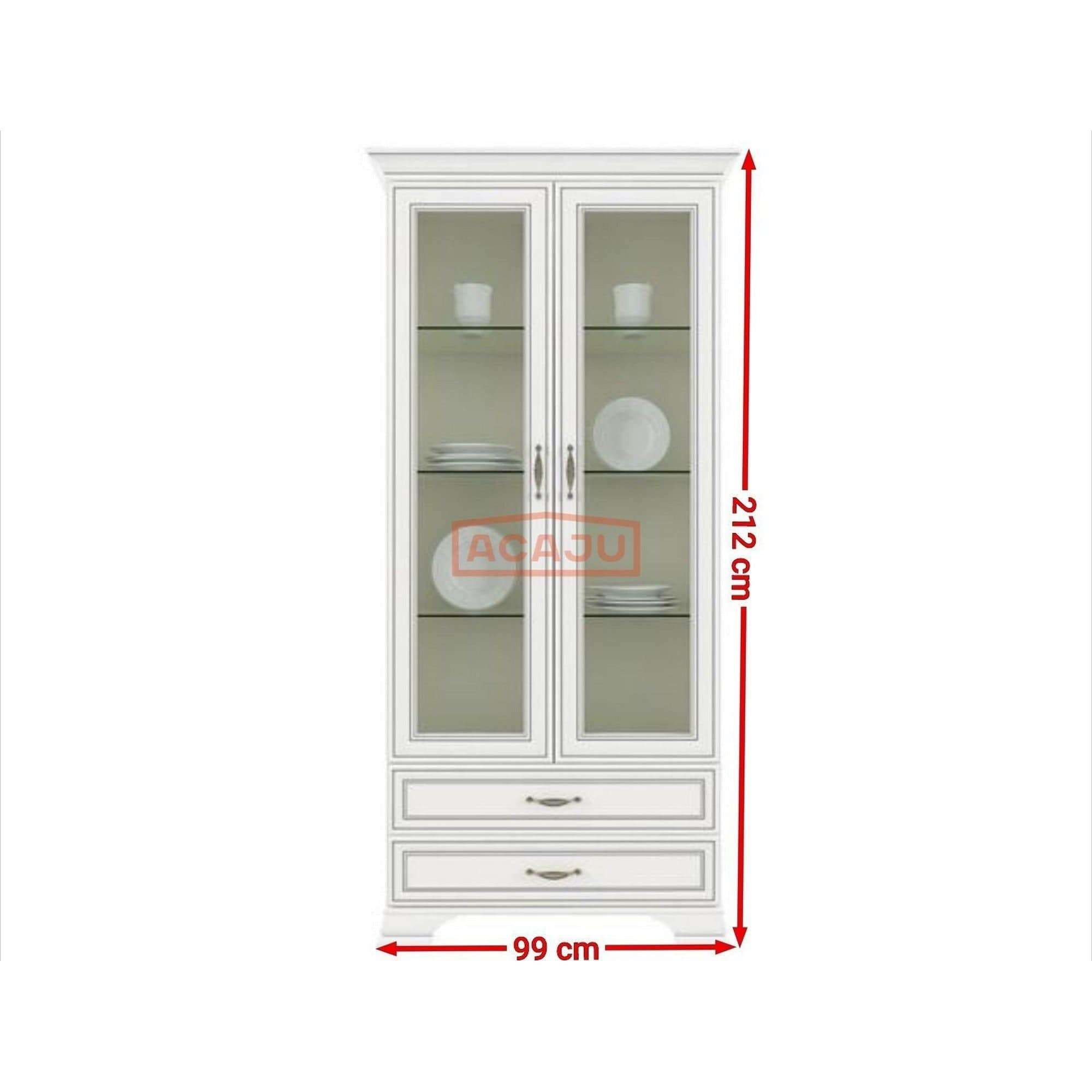 Vitrina TIFFANY (Tiffy), alb vintage, PAL laminat, 99x40x212 cm