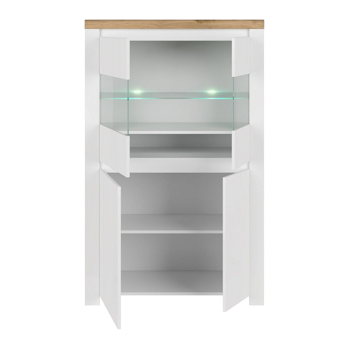 Vitrina VIGO 2D2W, alb/stejar wotan, PAL laminat, sticla, 98x42x157 cm