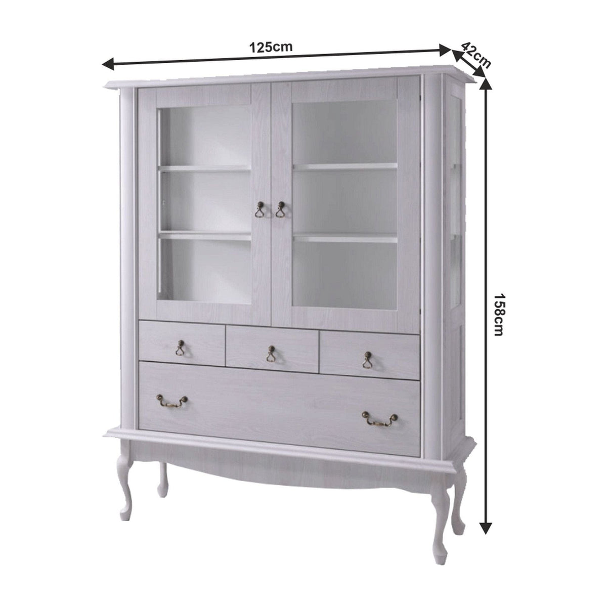 Vitrina VILAR DA5, pin alb, DTD laminat, 125x42x158 cm