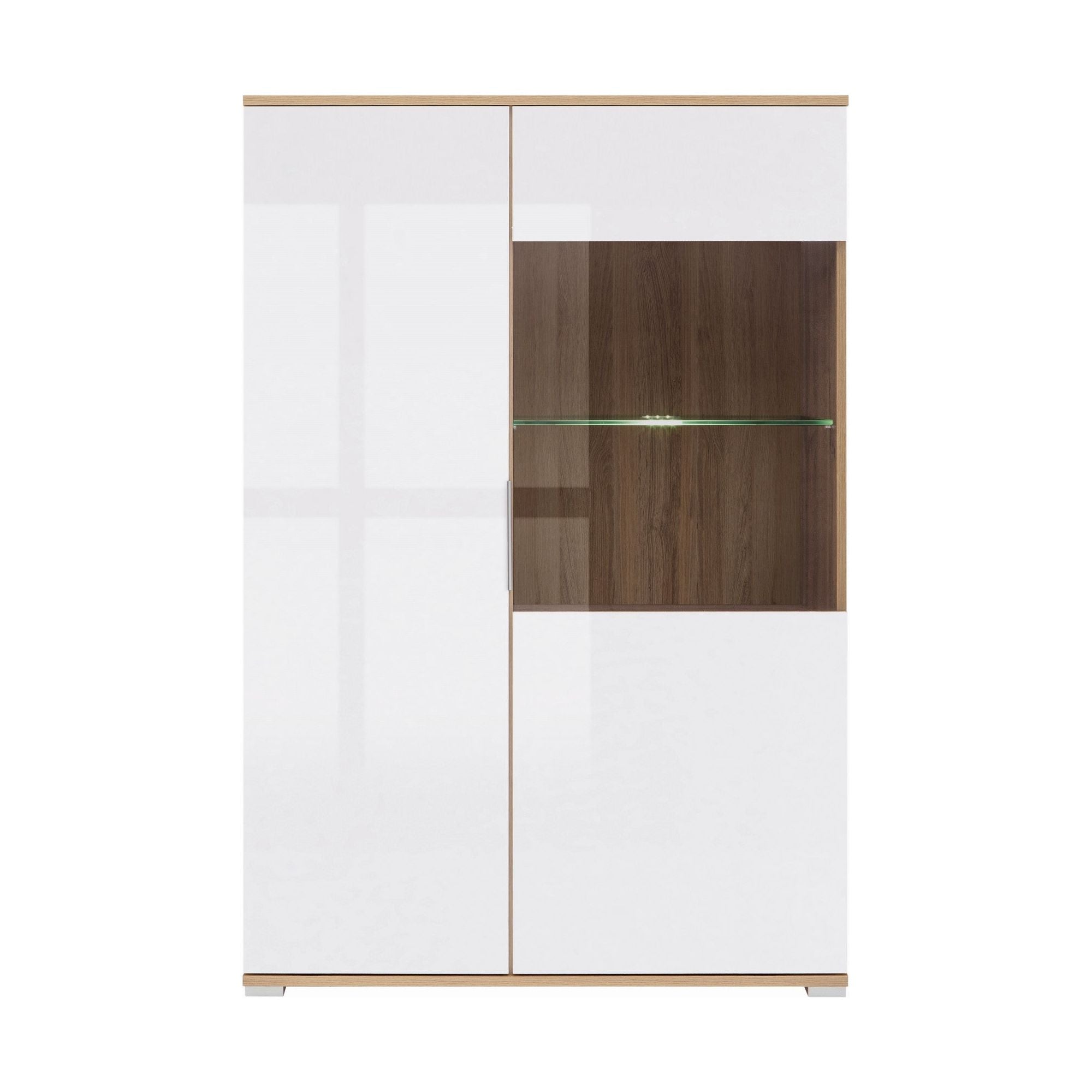 Vitrina ZELE REG1W1D-90, alb/stejar wotan, PAL/sticla securizata, 90x41x133 cm