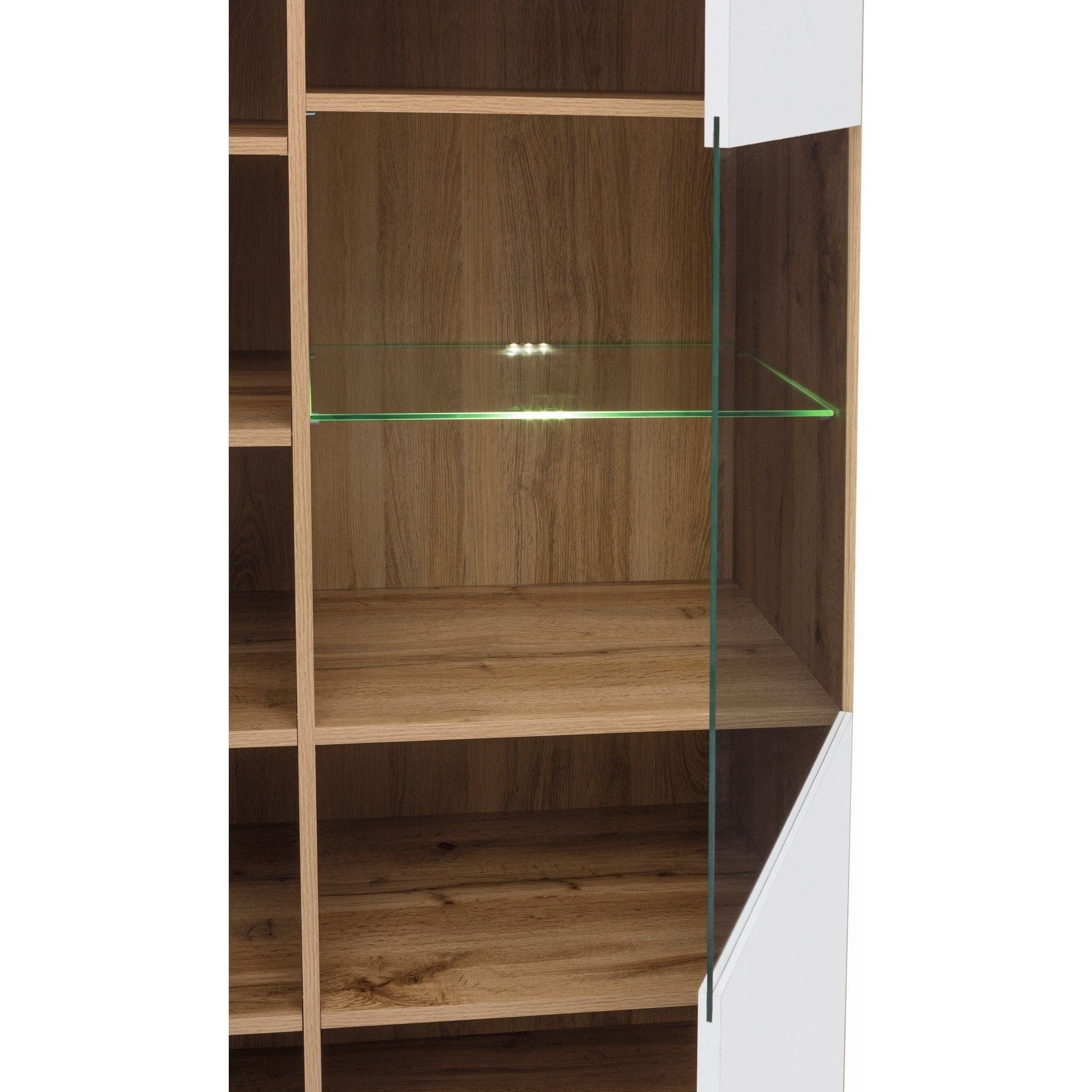 Vitrina ZELE REG1W1D-90, alb/stejar wotan, PAL/sticla securizata, 90x41x133 cm