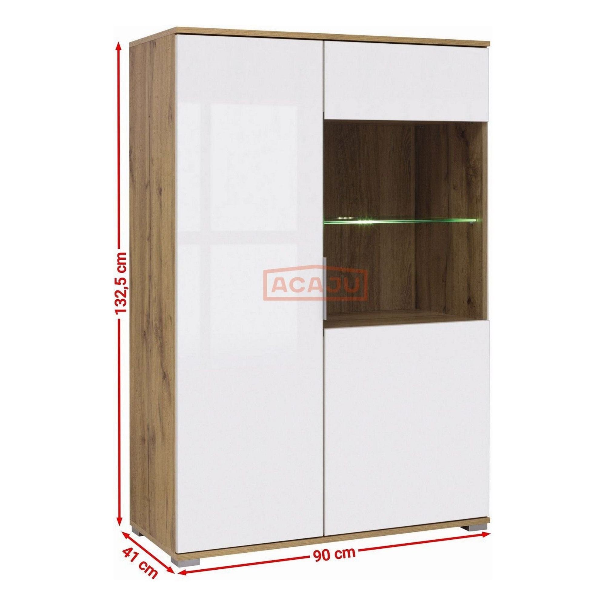 Vitrina ZELE REG1W1D-90, alb/stejar wotan, PAL/sticla securizata, 90x41x133 cm