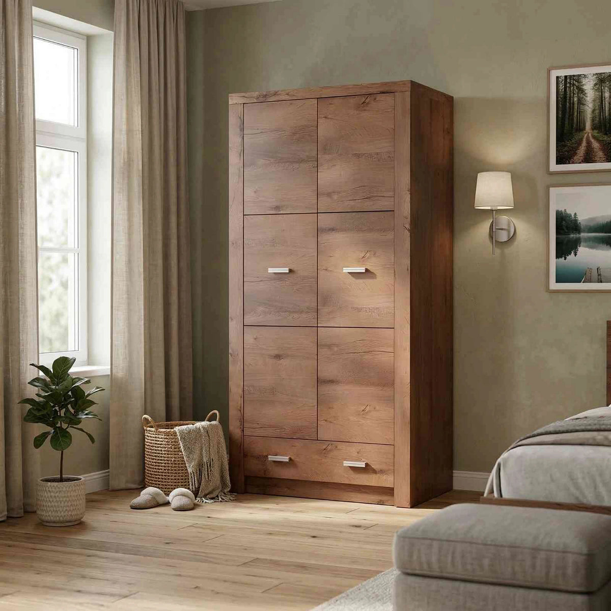Dulap INFINITY I-01, frasin deschis, PAL melaminat, cu 2 usi si un sertar, 96x58x192 cm