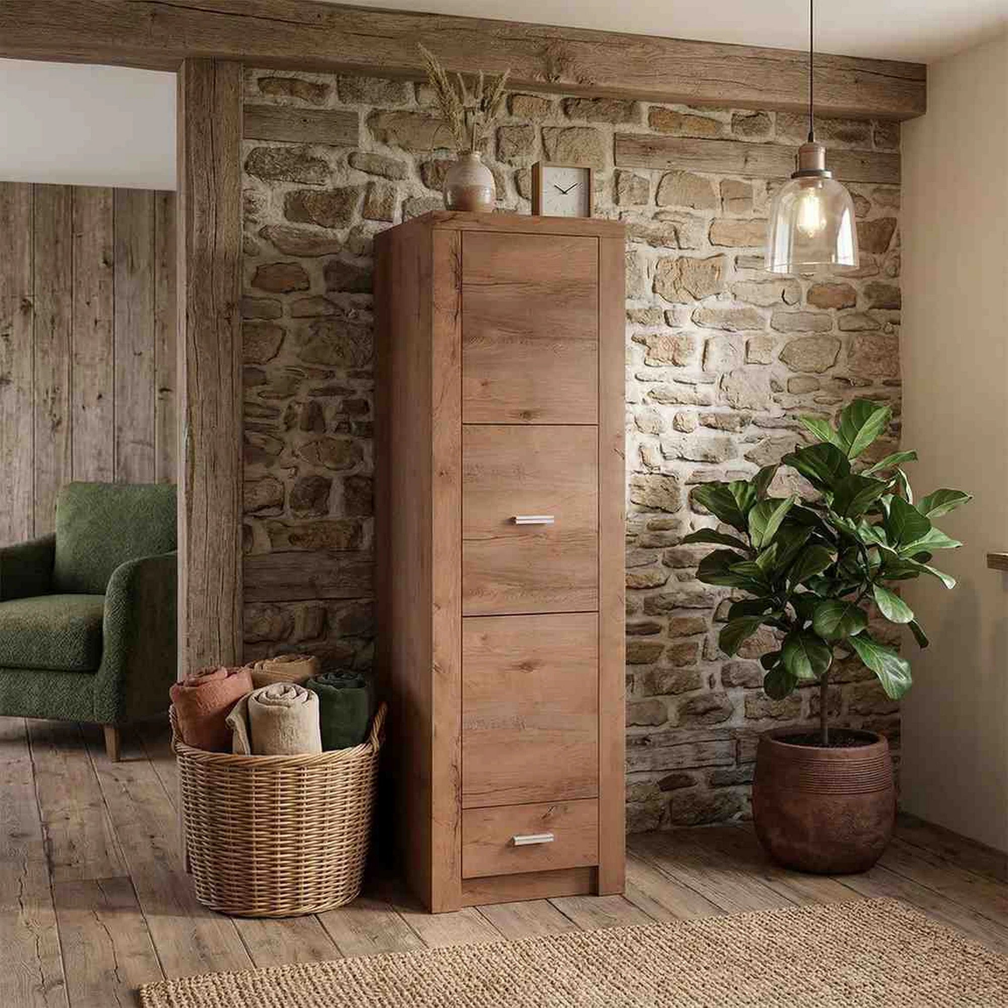 Dulap INFINITY I-02, frasin deschis, PAL melaminat, cu o usa si un sertar, 56x58x192 cm