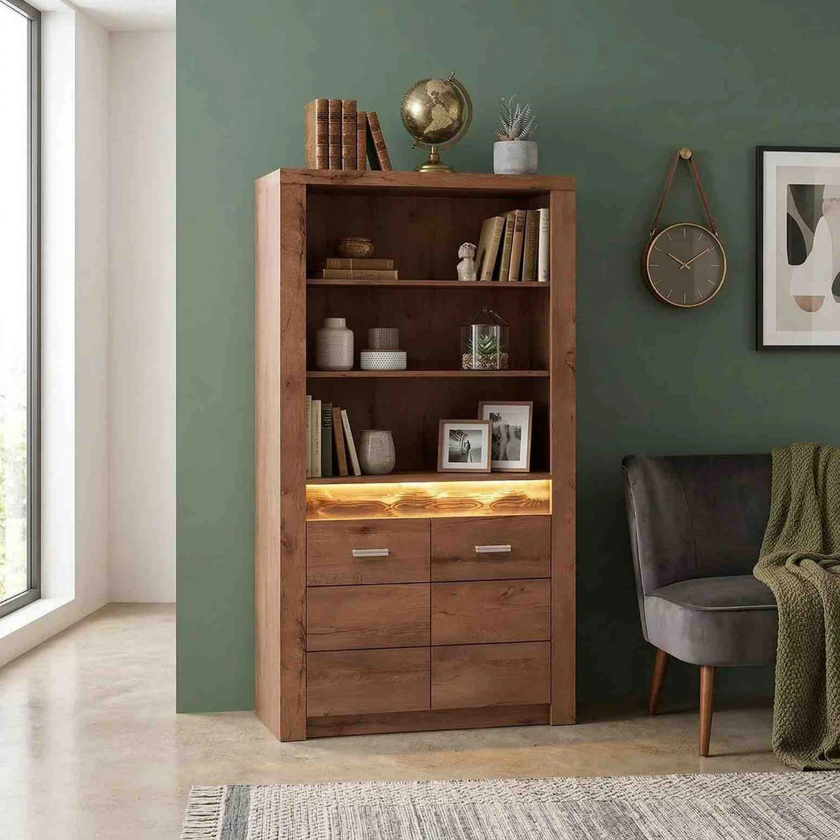 Vitrina INFINITY I-05, frasin deschis, PAL melaminat, 96x42x192 cm