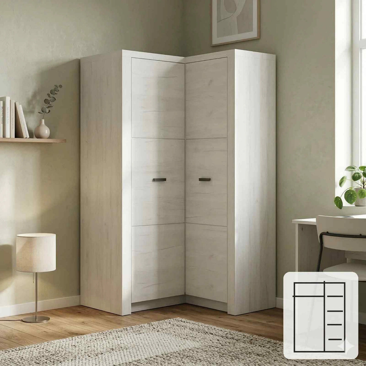 Dulap INFINITY I-14, frasin alb, PAL melaminat, cu 2 usi, 90/106x58/42x192 cm