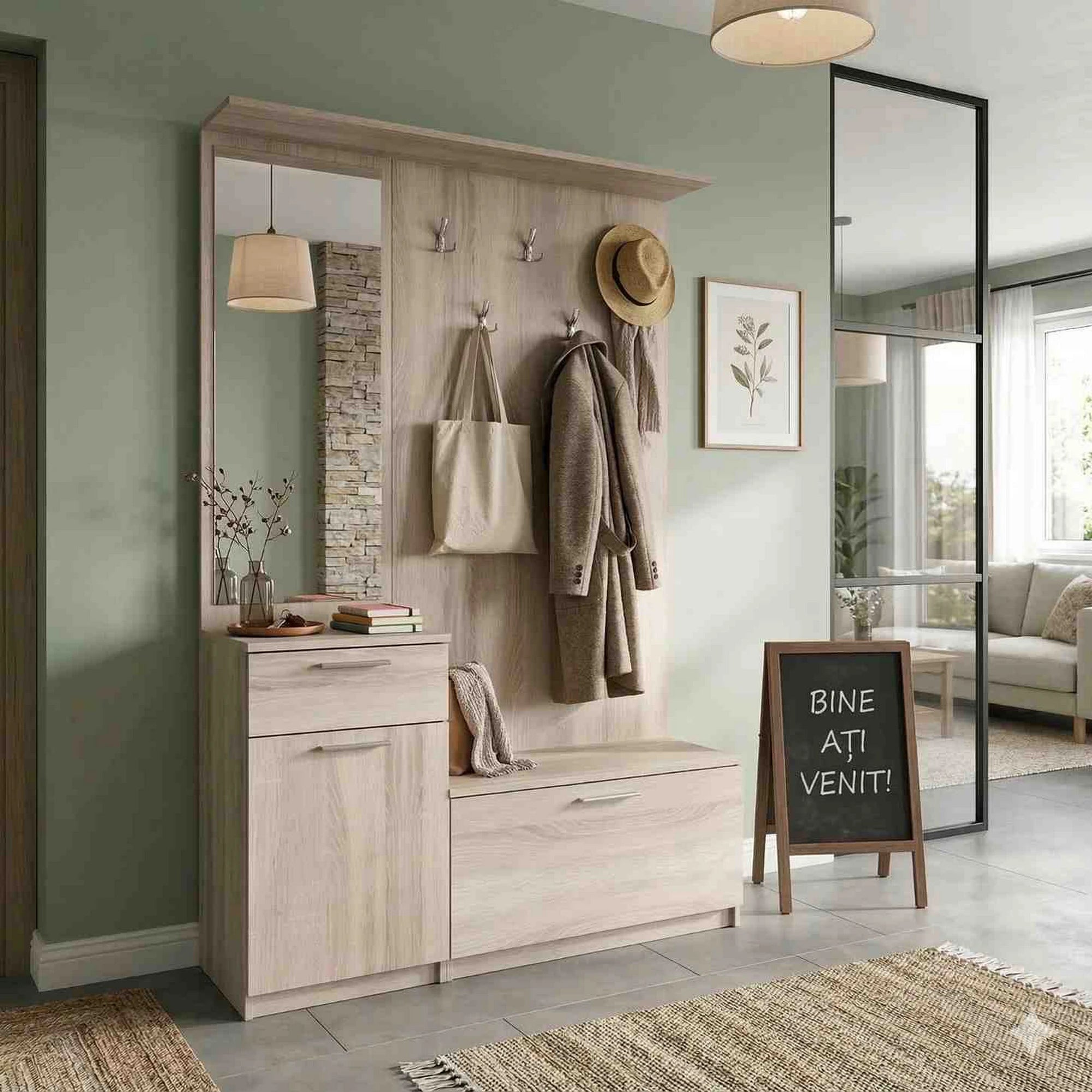 Mobilier hol NOKO-SINGA 04, stejar sonoma, PAL melaminat, 111x30x186 cm