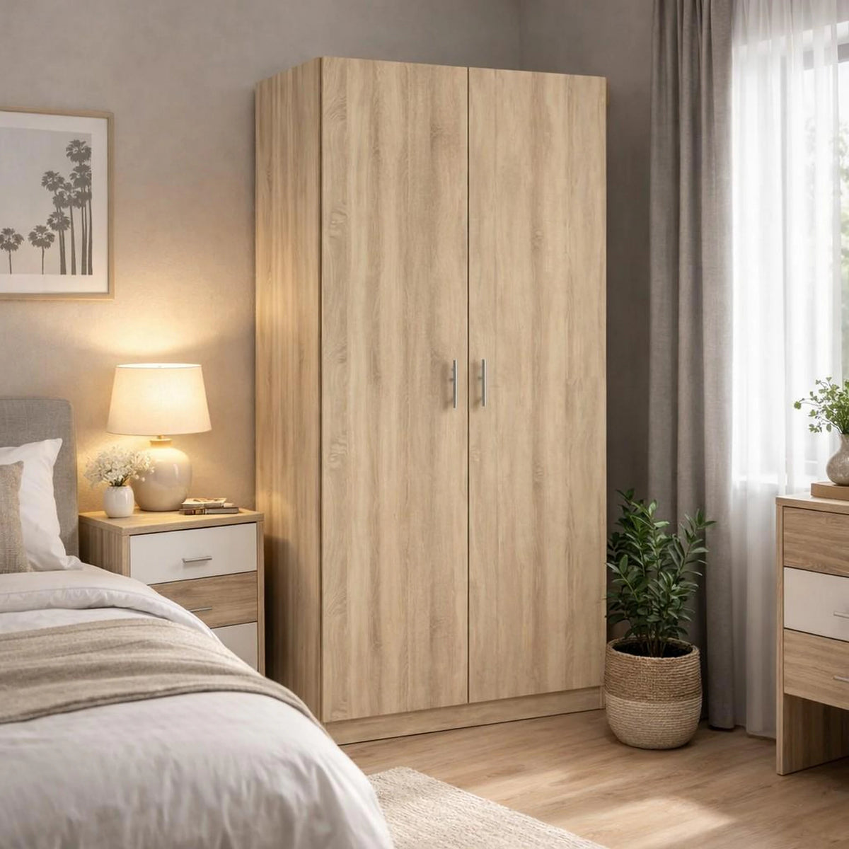 Dulap INVITA, stejar sonoma, PAL melaminat, cu 2 usi, 90x60x200 cm