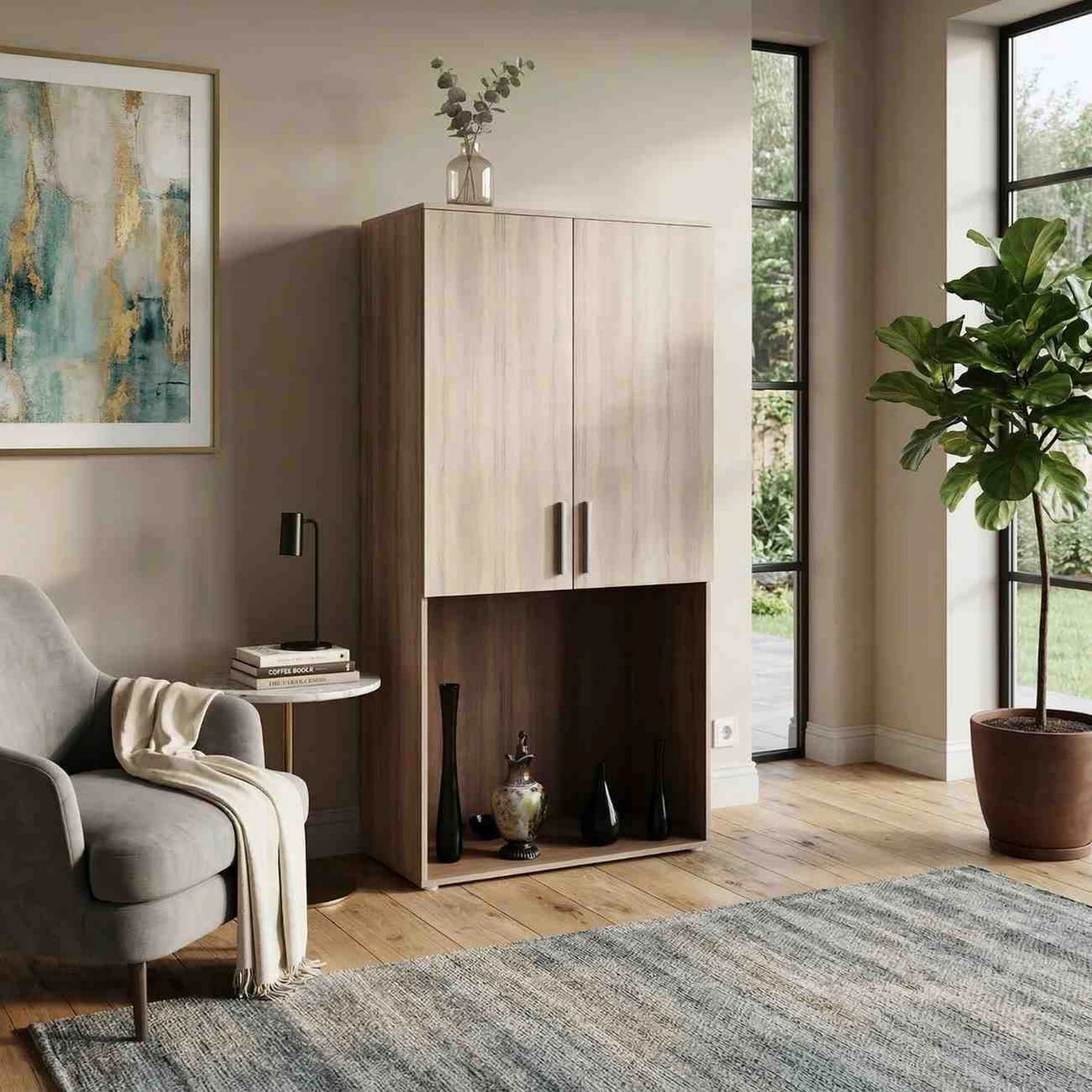 Dulap DUNAJ TIPUL5, stejar sonoma, PAL melaminat/metal, cu 2 usi, 90x47x191 cm