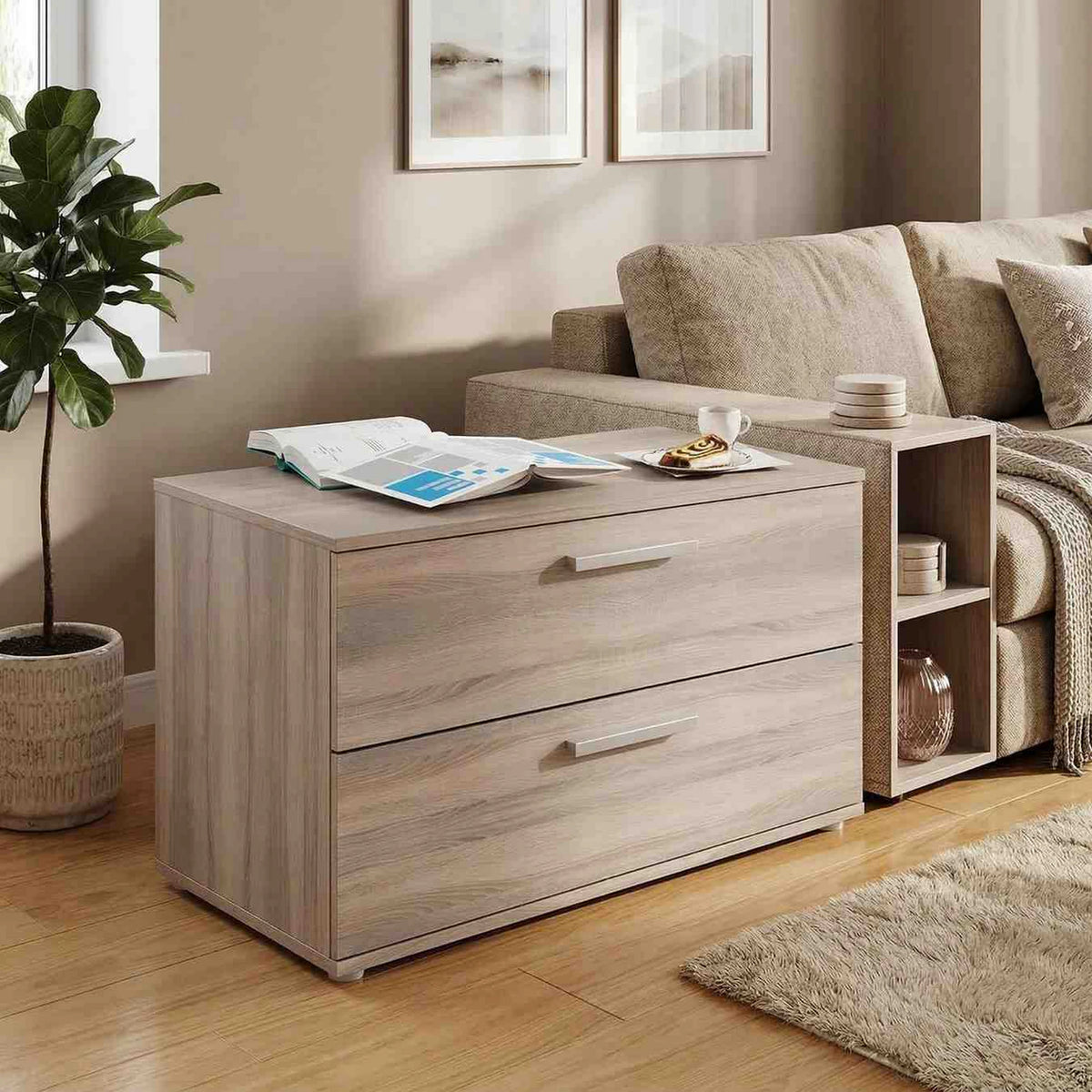 Noptiera DUNAJ TYP 8, stejar sonoma, PAL melaminat/metal, cu 2 sertare, 90x47x51 cm