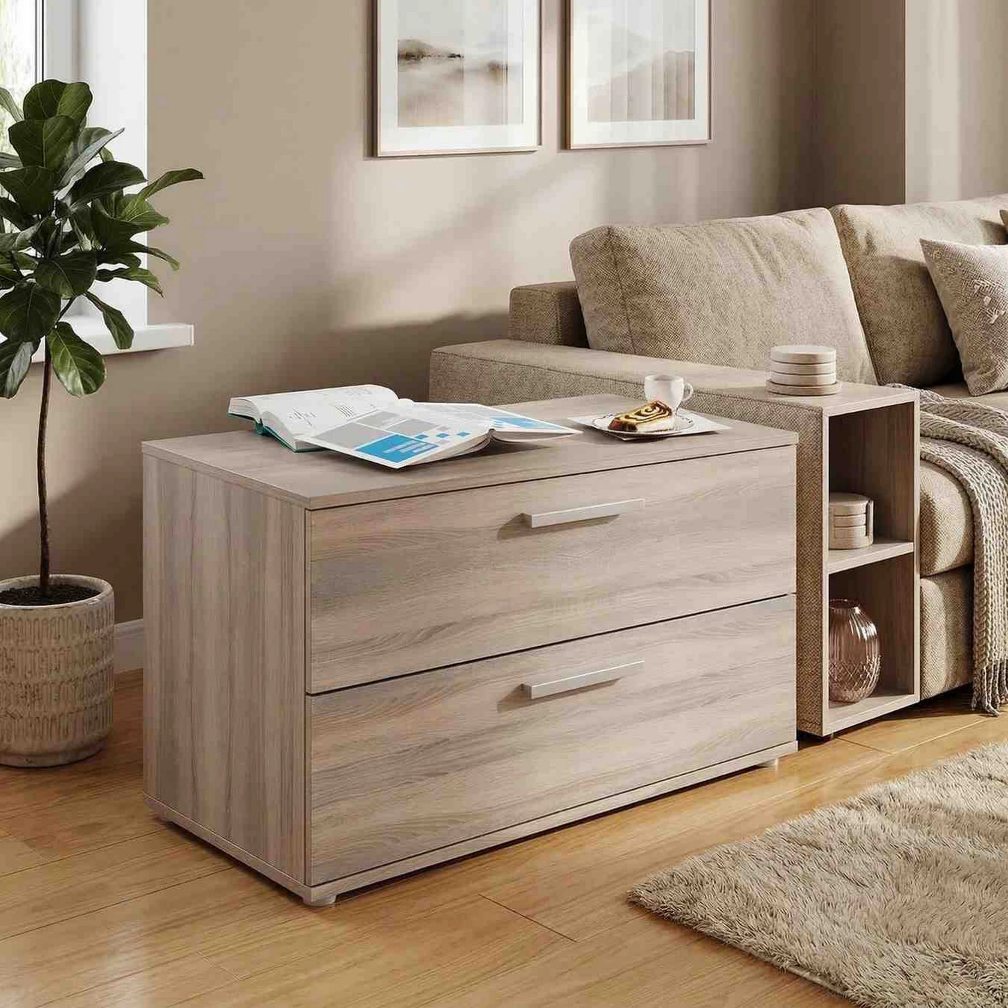 Noptiera DUNAJ TYP 8, stejar sonoma, PAL melaminat/metal, cu 2 sertare, 90x47x51 cm