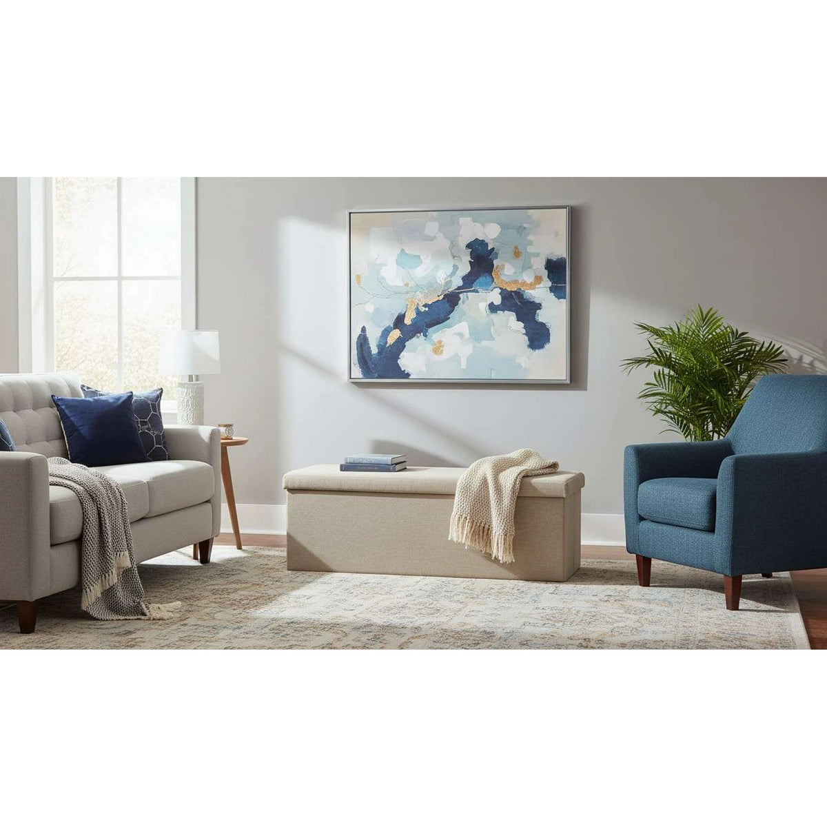 Taburet pliabil UMINA, stofa clasica bej, cu spatiu depozitare, 114x38x38 cm