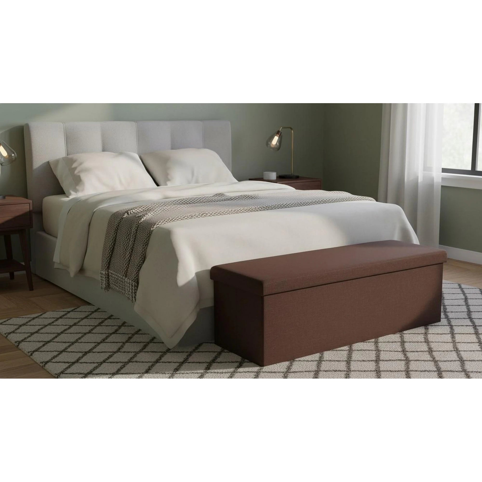 Taburet pliabil UMINA,stofa clasica maro inchis, cu spatiu depozitare, 114x38x38 cm