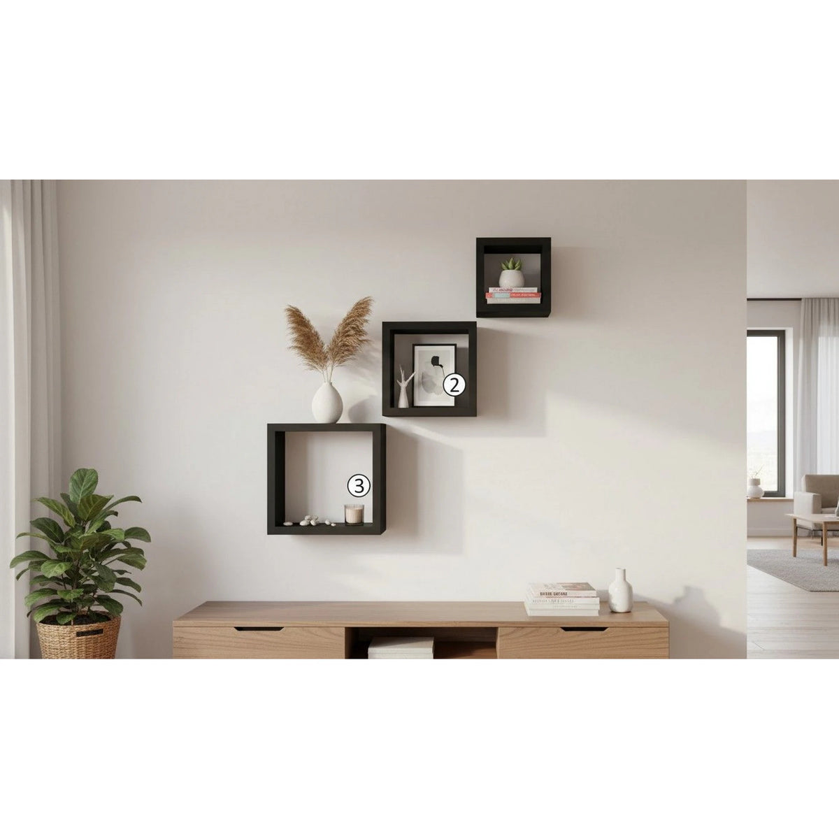 Set 3 rafturi KVADRO NEW, negru