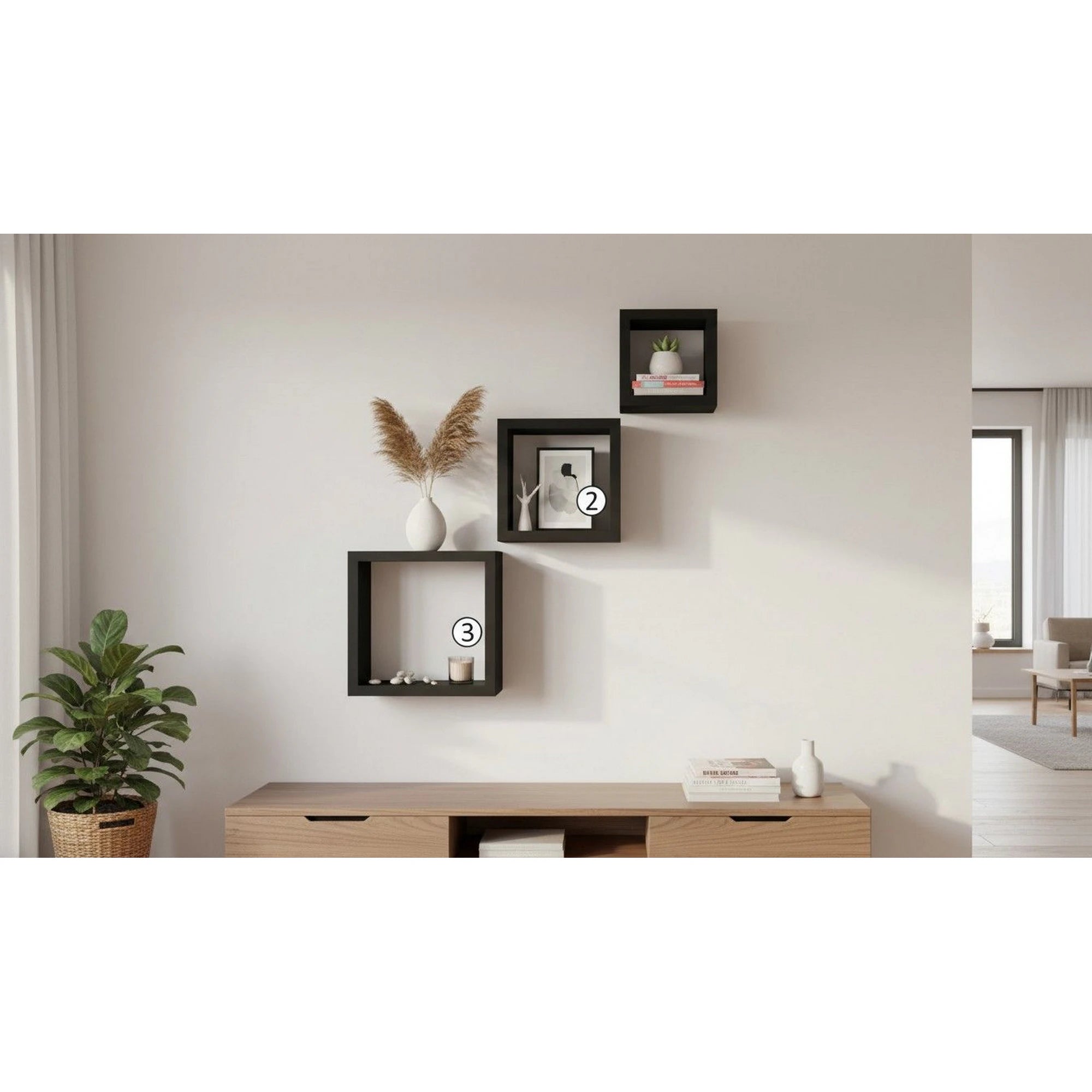Set 3 rafturi KVADRO NEW, negru