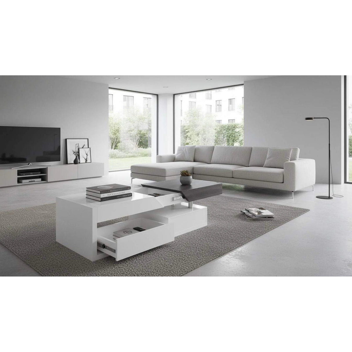 Masuta de cafea MELIDA, alb/gri, 120x60x43 cm