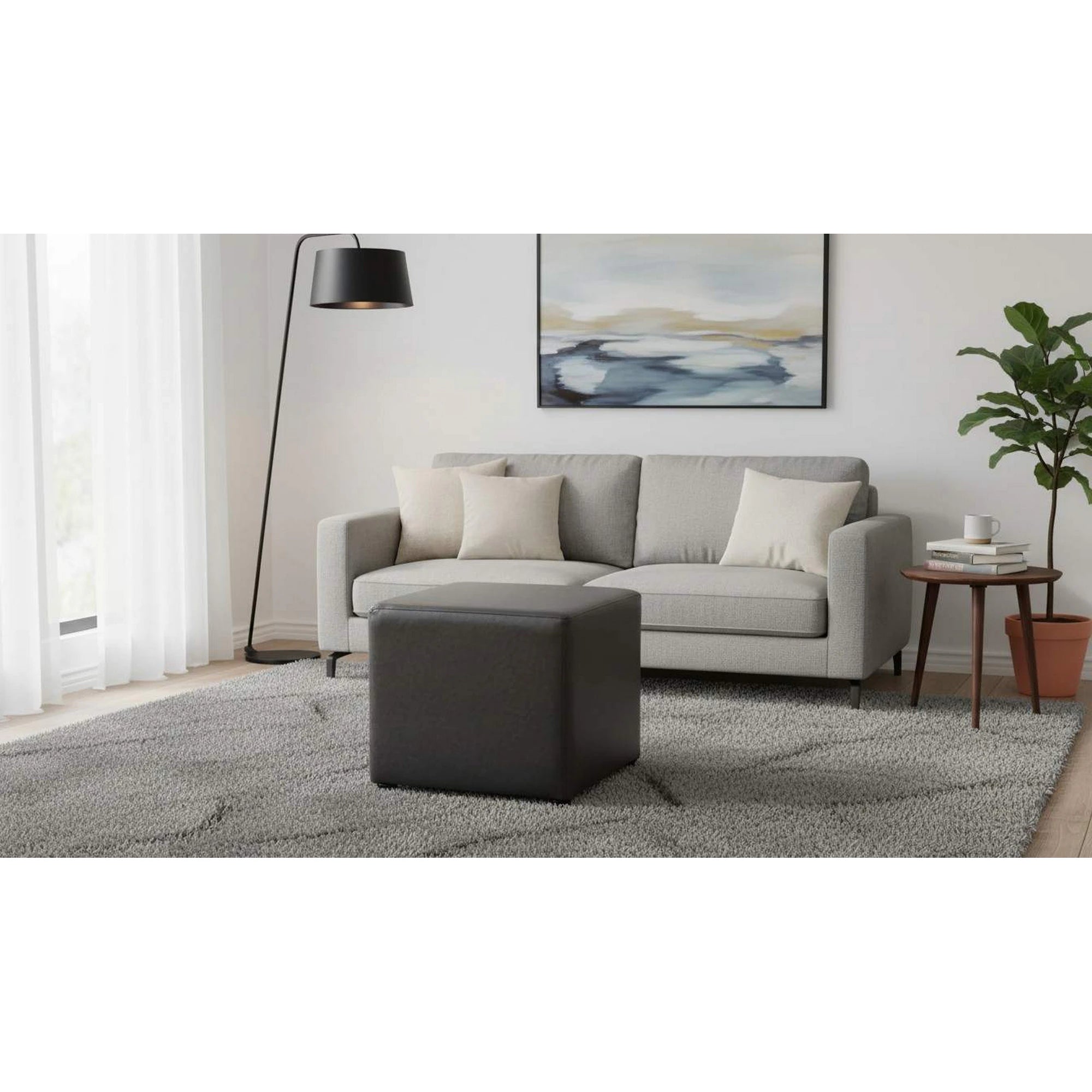Taburet NIKI NEW, negru, piele ecologica, 36x36x36 cm