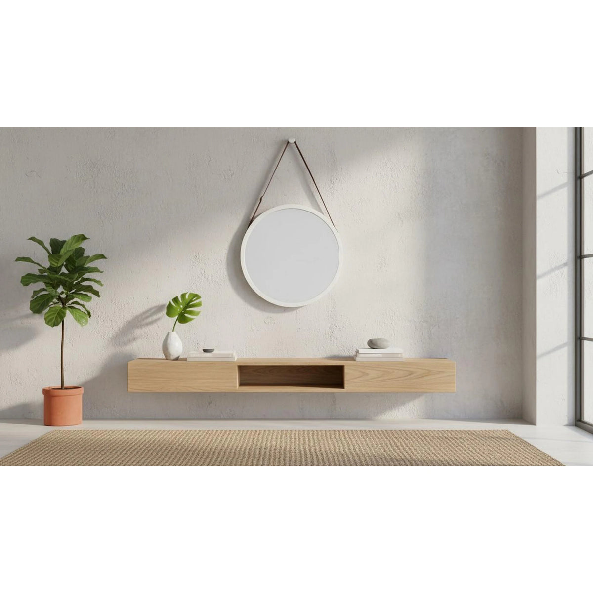 Oglinda LEMI 1, bambus alb, lemn de bambus, 45x2x45 cm