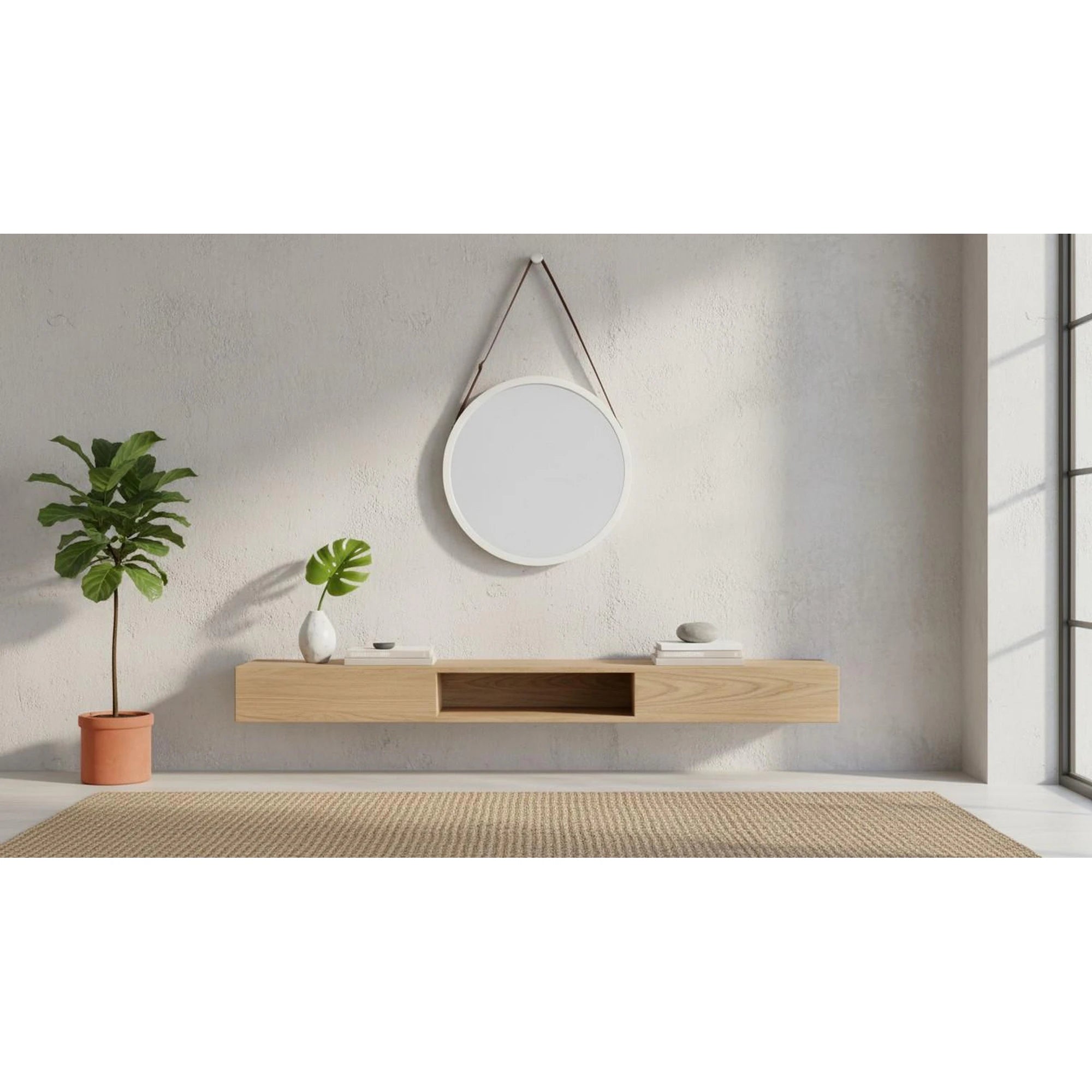 Oglinda LEMI 1, bambus alb, lemn de bambus, 45x2x45 cm