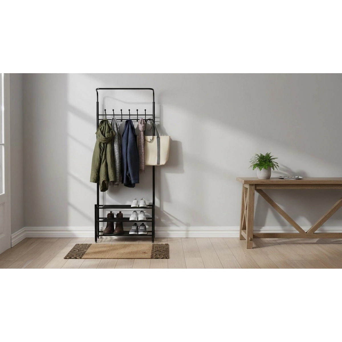 Mobilier hol BARNUM, negru, metal, 66x30x190 cm
