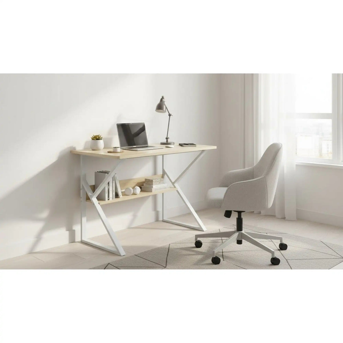 Masa birou TARCAL, stejar natural/alb, 80x40x72 cm