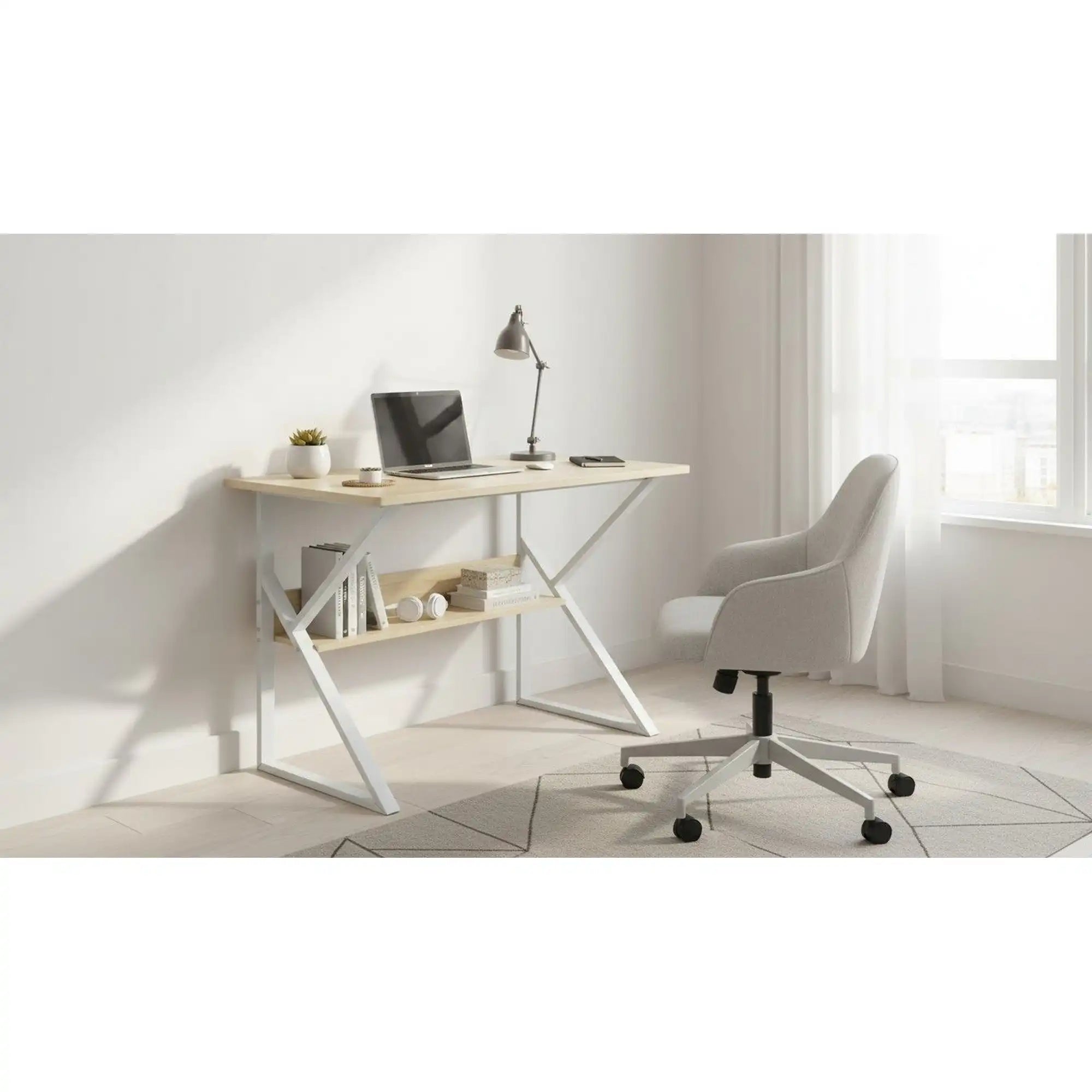 Masa birou TARCAL, stejar natural/alb, 80x40x72 cm