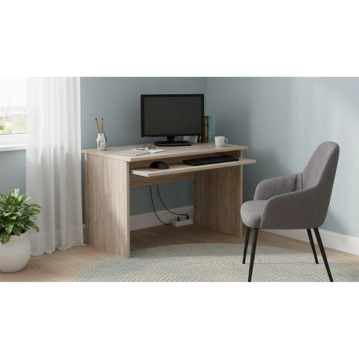 Masa birou JOHAN NEW 02, stejar sonoma, DTD laminat, 100x68x74 cm
