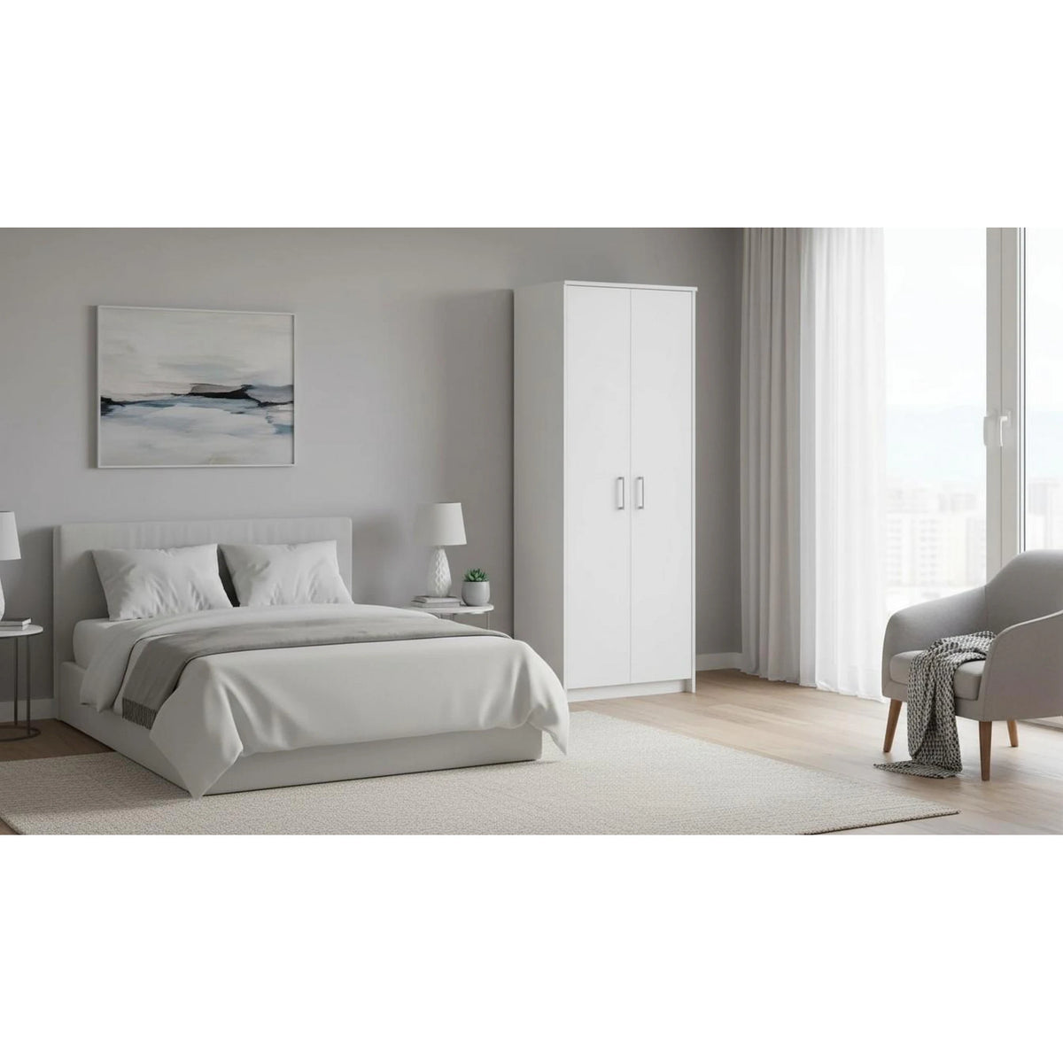 Dulap JOHAN 2 NEW 05, alb, DTD laminat, cu 2 usi, 73x34x186 cm