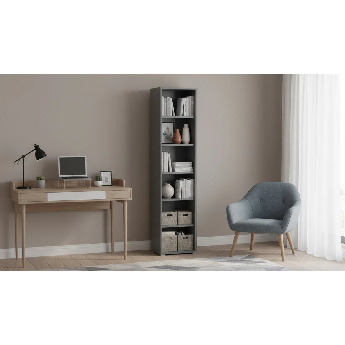 Biblioteca RIOMA NEW TYP 02, gri grafit, DTD laminat, 50x38x218 cm