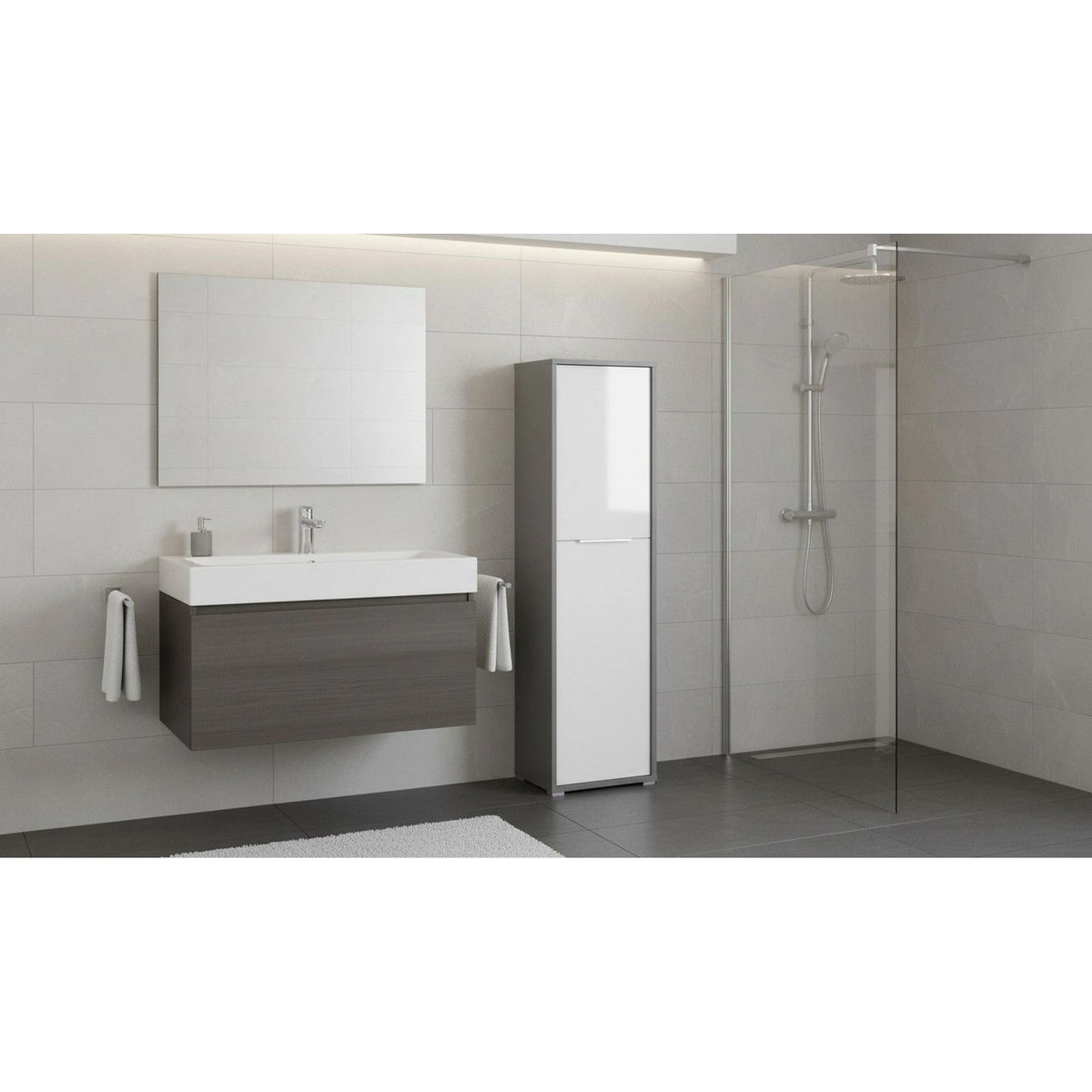 Dulap RIOMA NEW TYP 08, gri grafit/alb, DTD laminat, cu 2 usi, 50x38x183 cm
