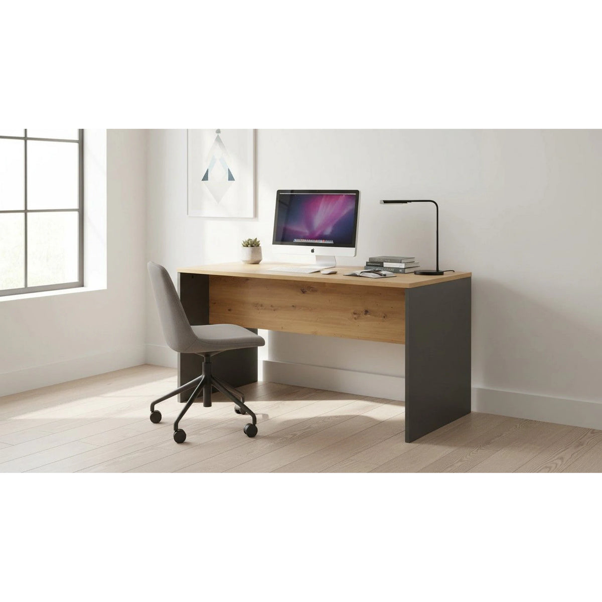 Masa birou RIOMA NEW TYP 11, stejar artisan/gri grafit, DTD laminat, 140x80x76 cm