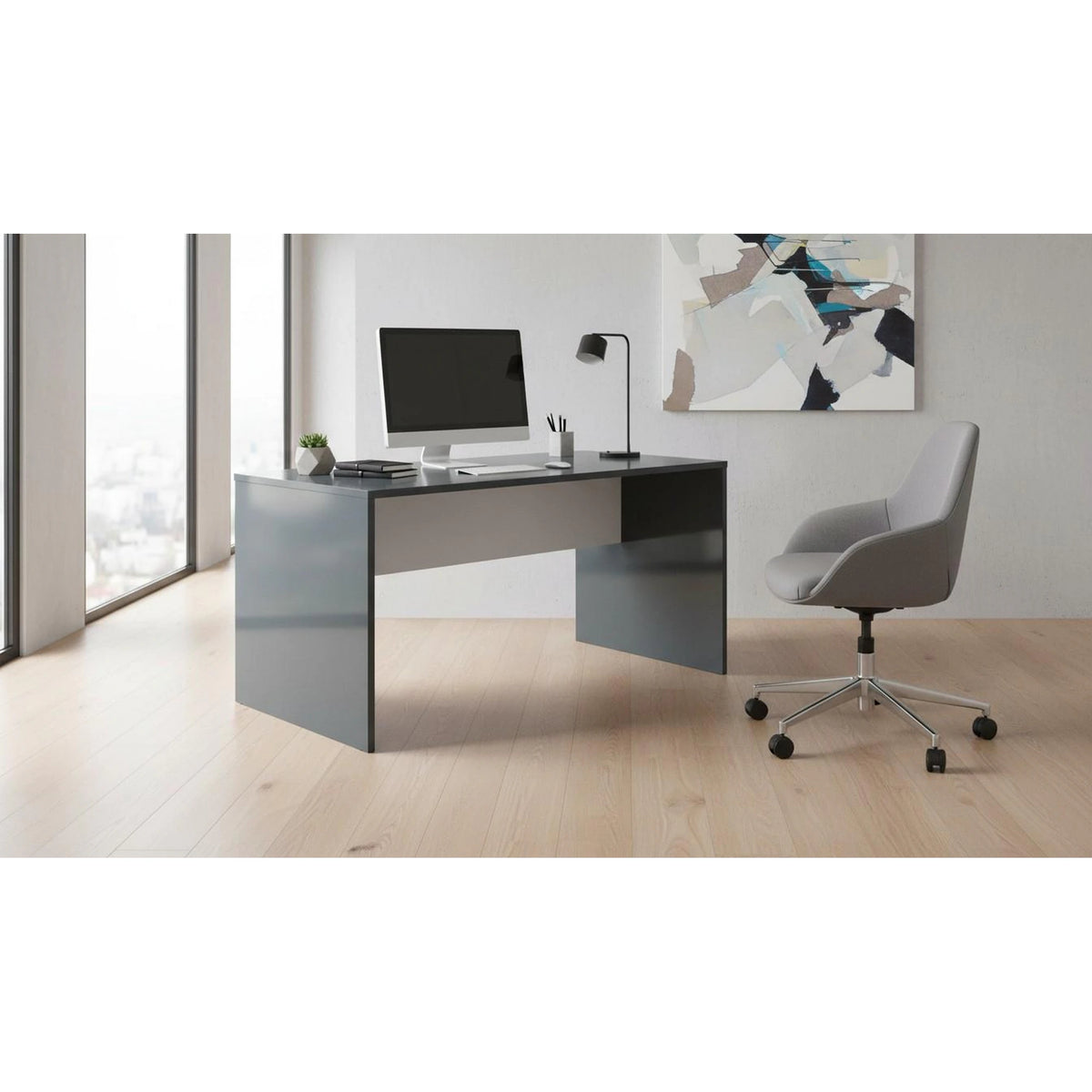 Masa birou RIOMA NEW TYP 11, gri grafit, DTD laminat, 140x80x76 cm