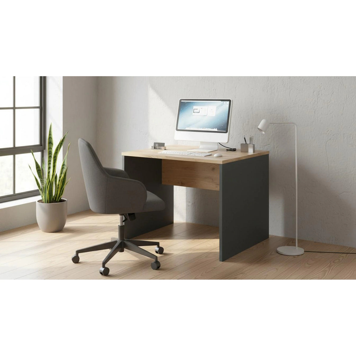 Masa birou RIOMA NEW TYP 17, gri grafit/stejar artisan, DTD laminat, 80x80x76 cm