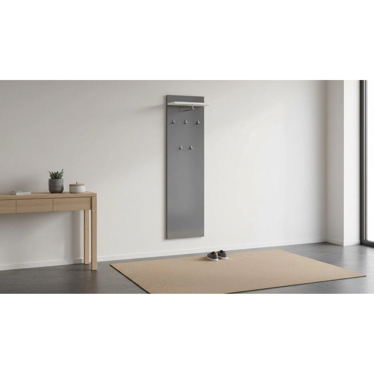 Cuier cu bara de umerase RIOMA NEW TYP 19, gri grafit/alb, DTD laminat, 50x25x181 cm